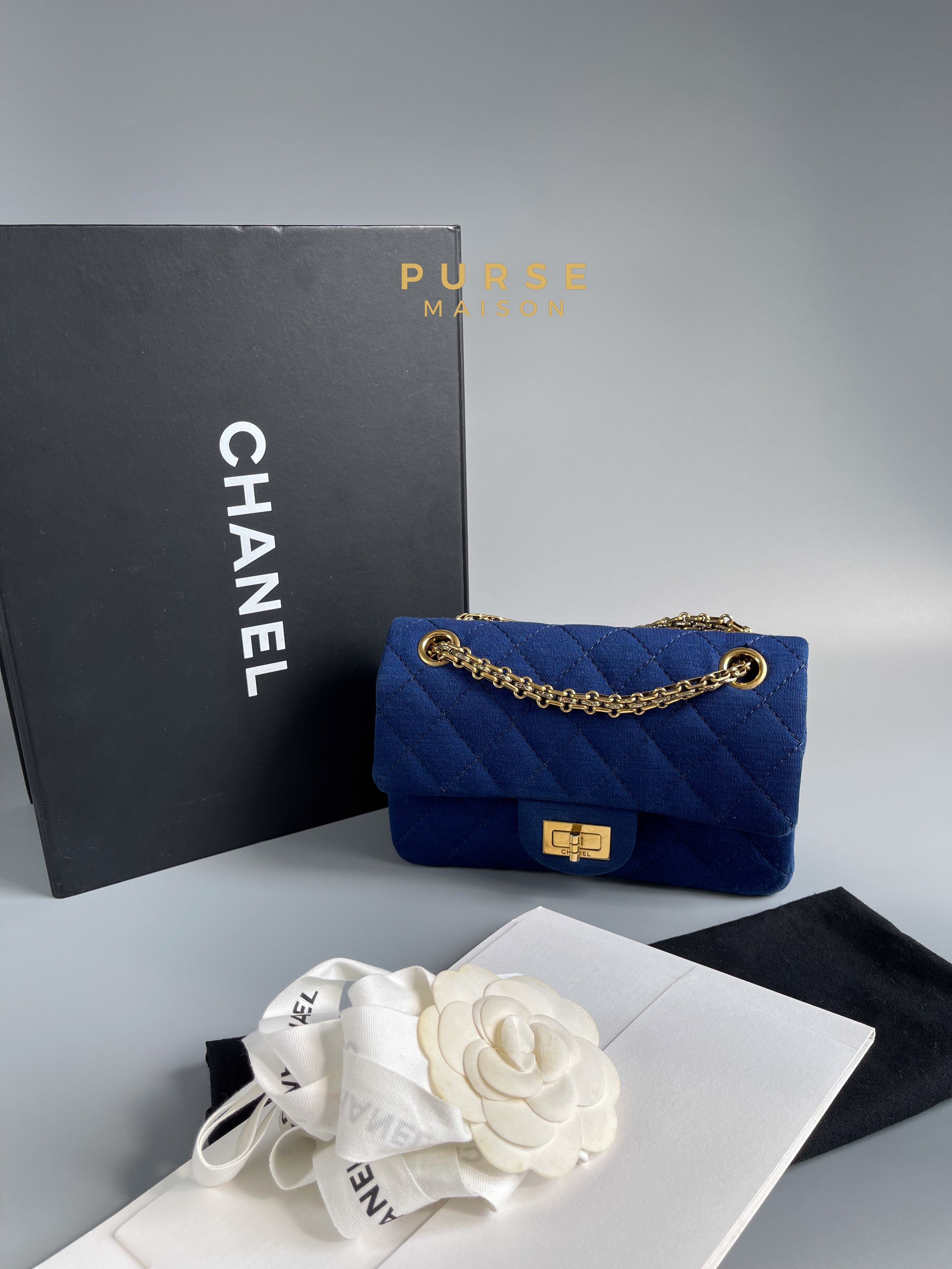 Chanel Mini 2.55 Reissue Denim Blue & Aged Gold Hardware Series 20 | Purse Maison Luxury Bags Shop