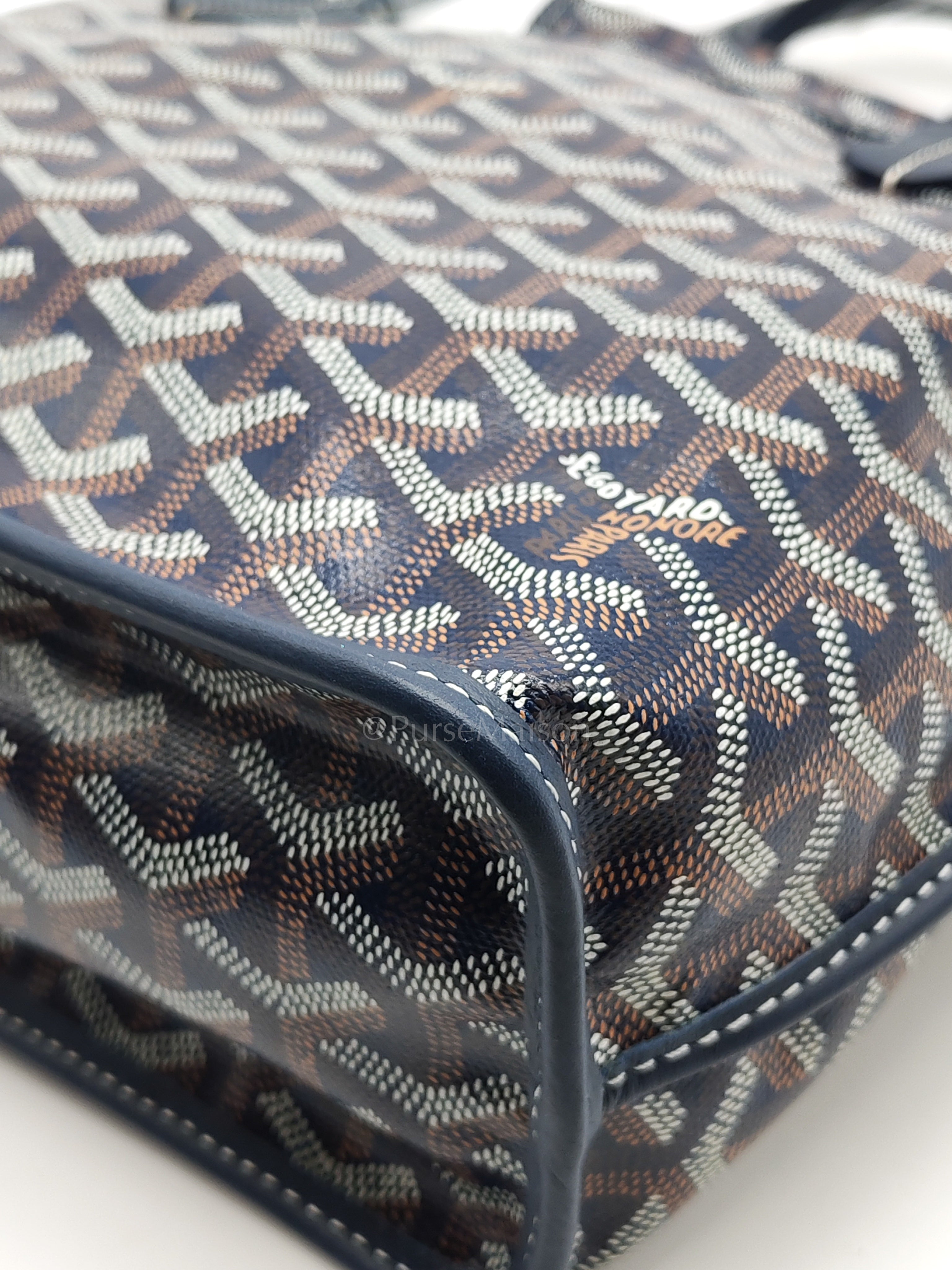 Mini Anjou Tote Bag in Navy Blue Goyardine Canvas with Croc Universal Clip Charm | Purse Maison Luxury Bags Shop