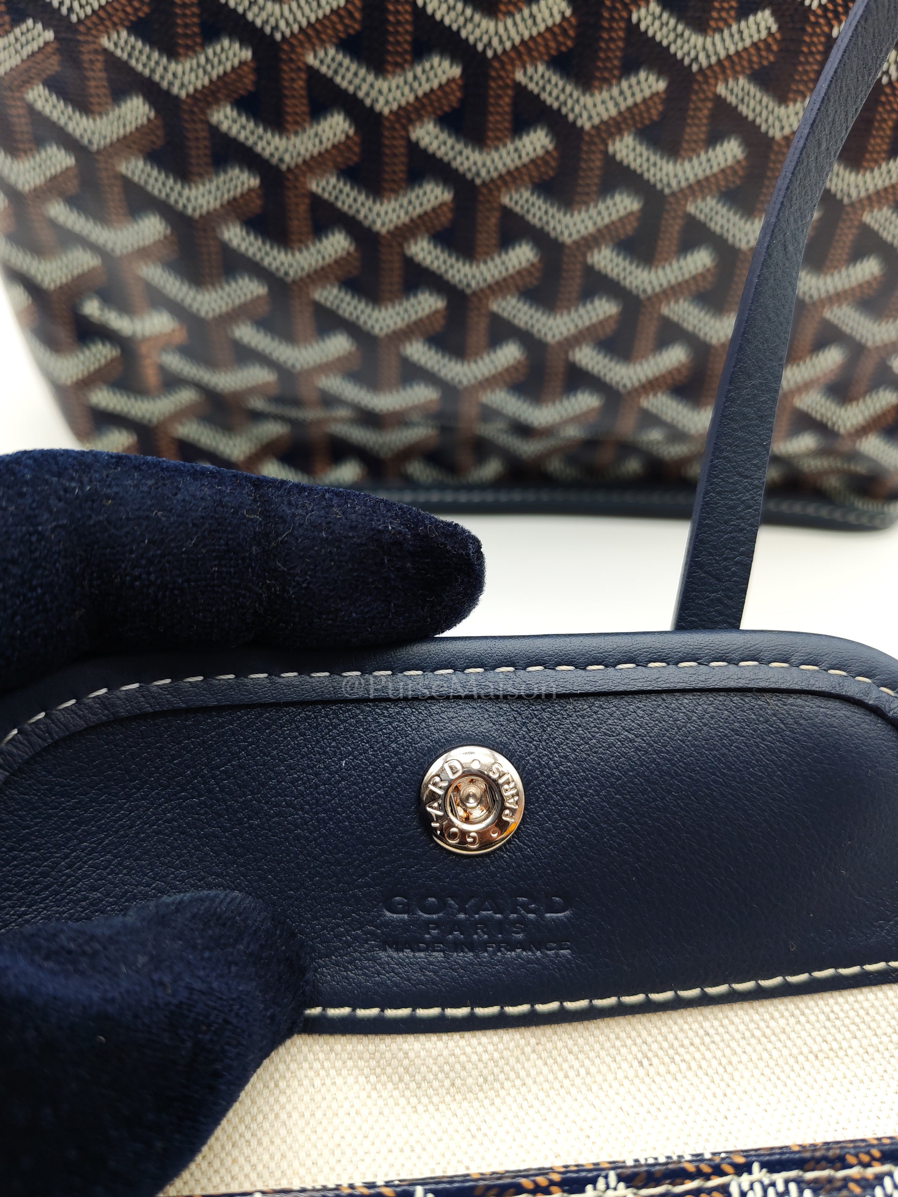 Mini Anjou Tote Bag in Navy Blue Goyardine Canvas with Croc Universal Clip Charm | Purse Maison Luxury Bags Shop