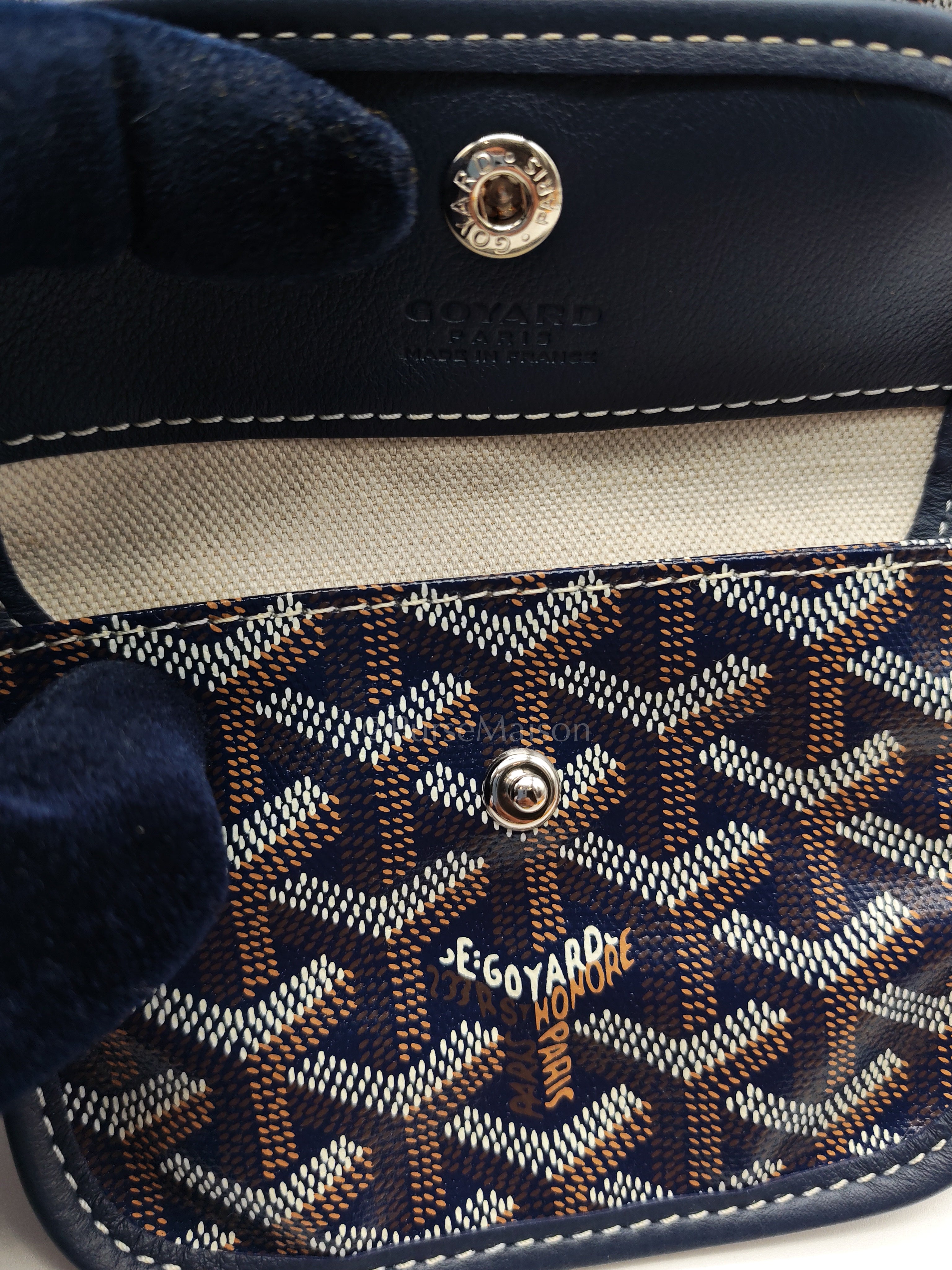 Mini Anjou Tote Bag in Navy Blue Goyardine Canvas with Croc Universal Clip Charm | Purse Maison Luxury Bags Shop