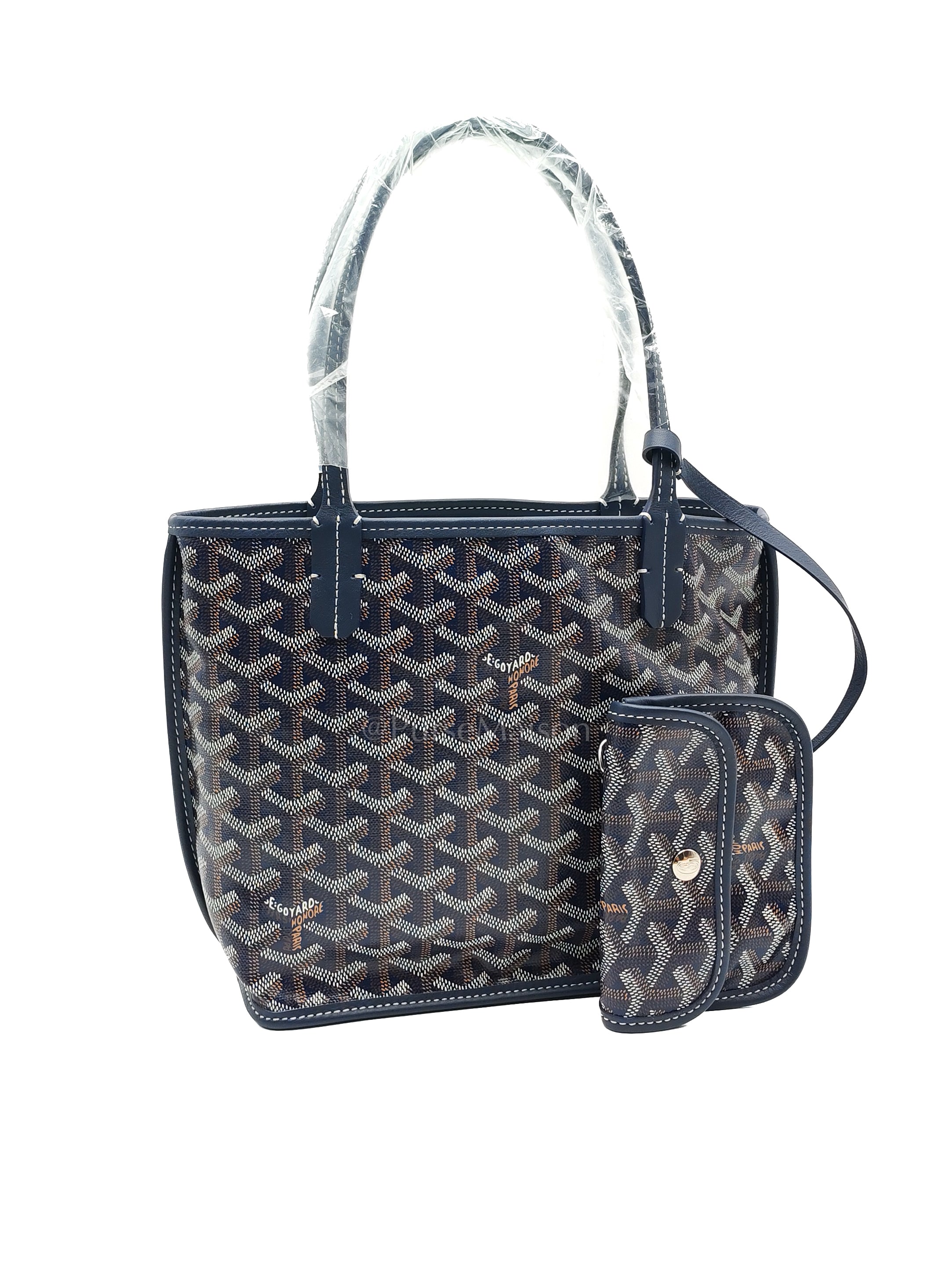 Mini Anjou Tote Bag in Navy Blue Goyardine Canvas with Croc Universal Clip Charm | Purse Maison Luxury Bags Shop