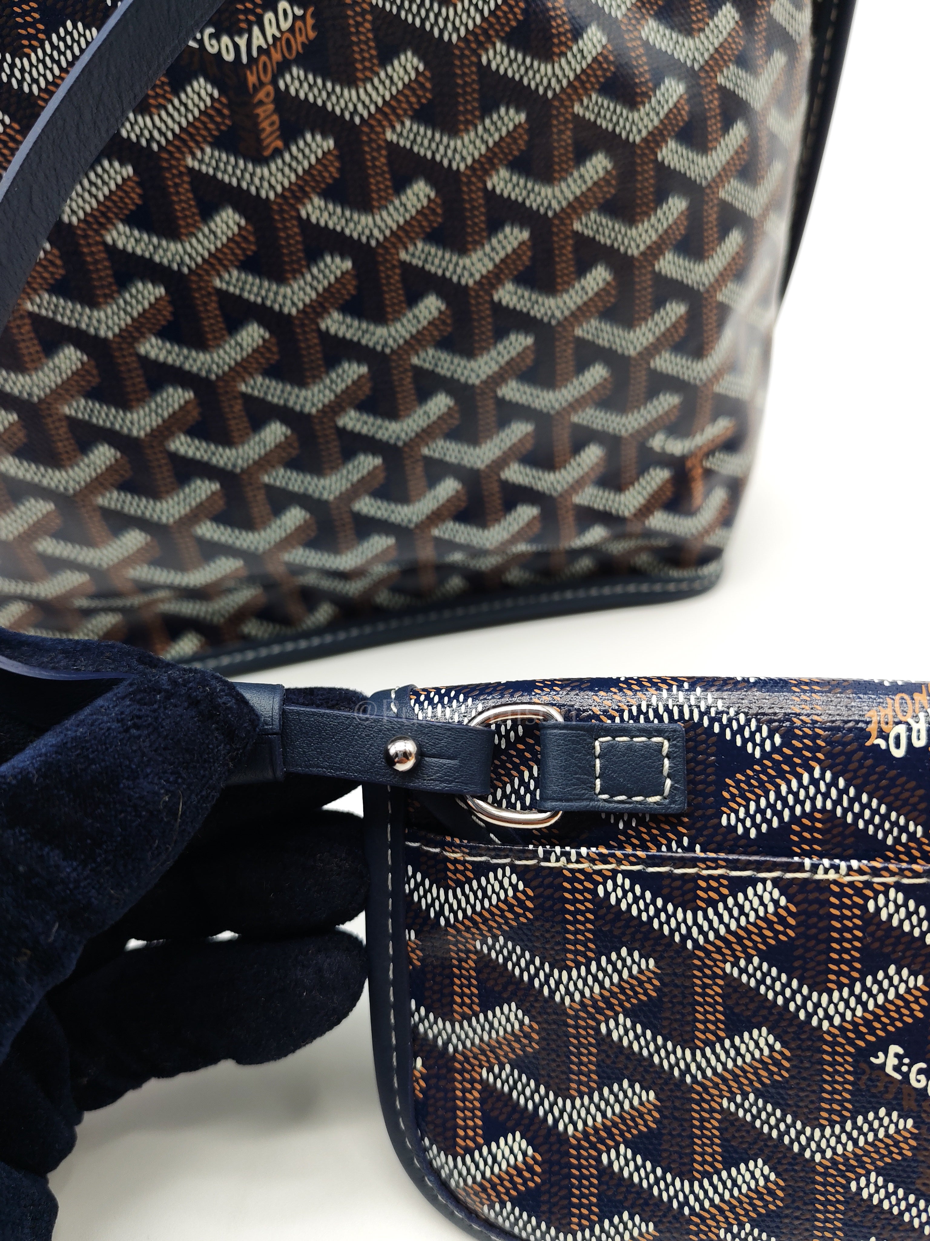 Mini Anjou Tote Bag in Navy Blue Goyardine Canvas with Croc Universal Clip Charm | Purse Maison Luxury Bags Shop