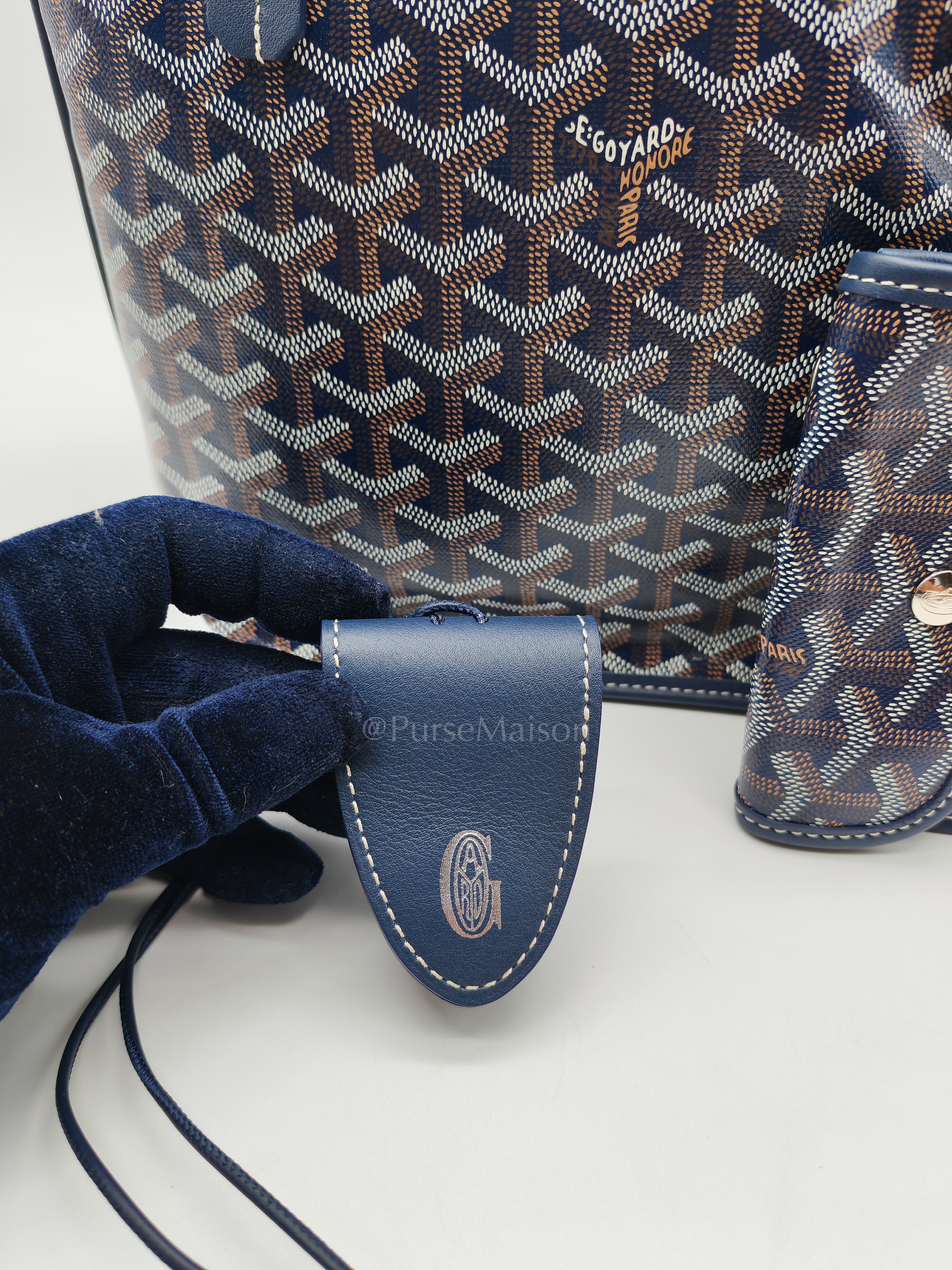 Mini Anjou Tote Bag in Navy Blue Goyardine Canvas with Croc Universal Clip Charm | Purse Maison Luxury Bags Shop