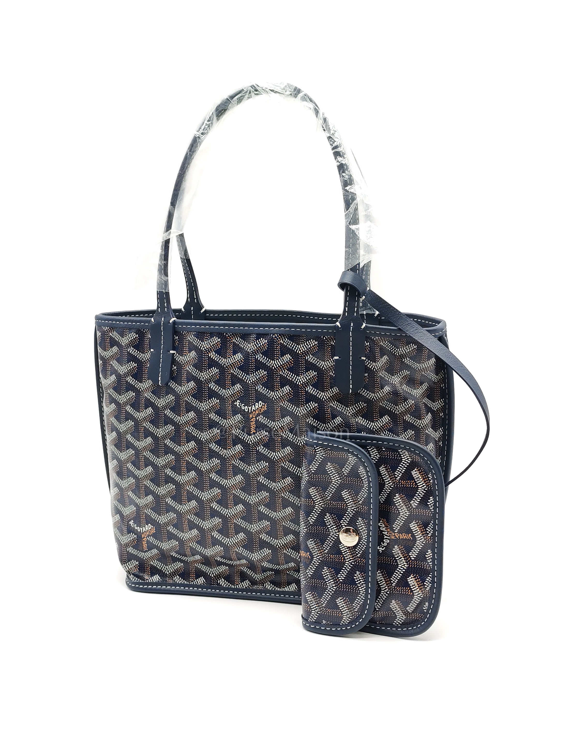 Mini Anjou Tote Bag in Navy Blue Goyardine Canvas with Croc Universal Clip Charm | Purse Maison Luxury Bags Shop