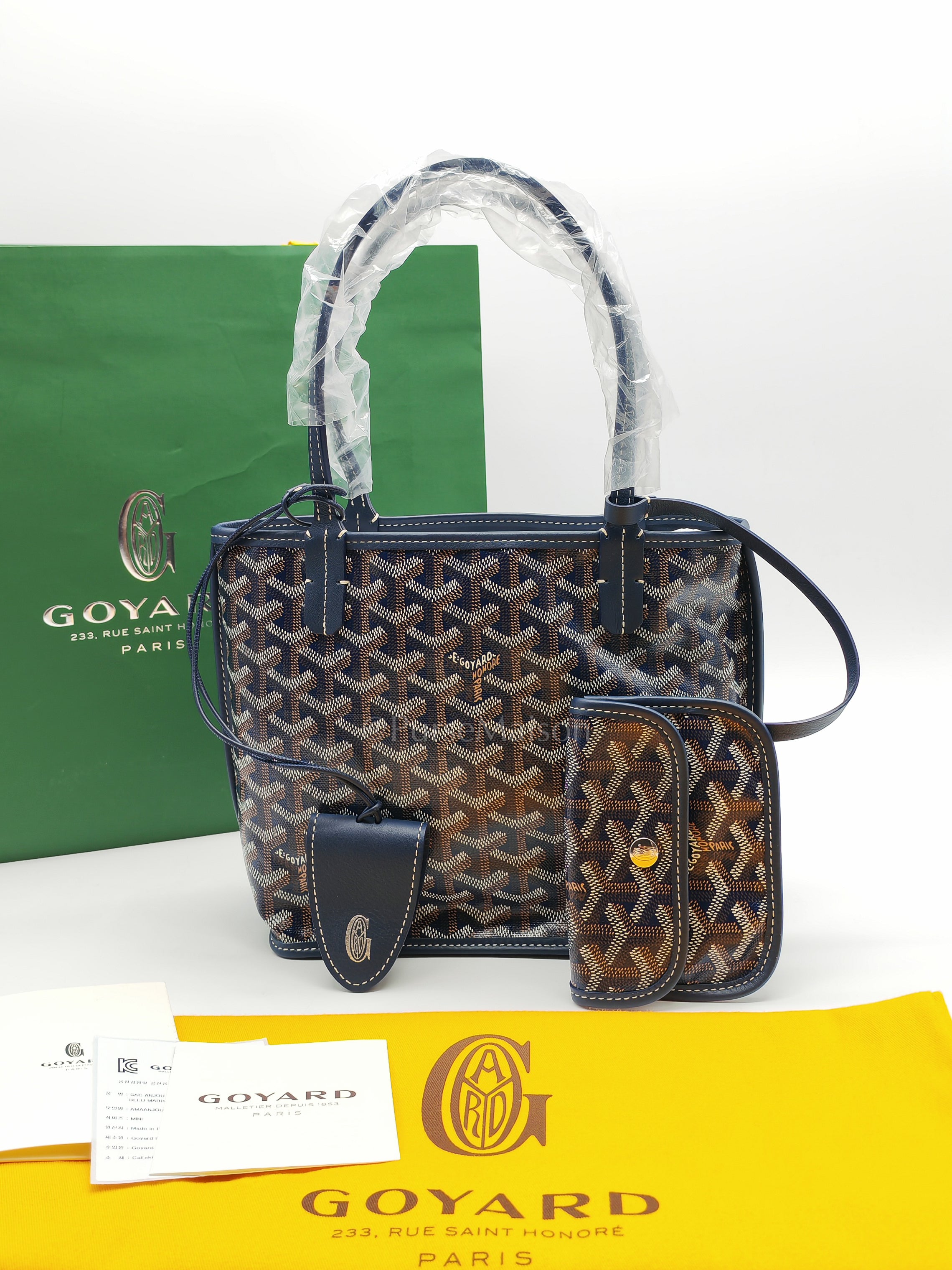 Mini Anjou Tote Bag in Navy Blue Goyardine Canvas with Croc Universal Clip Charm | Purse Maison Luxury Bags Shop