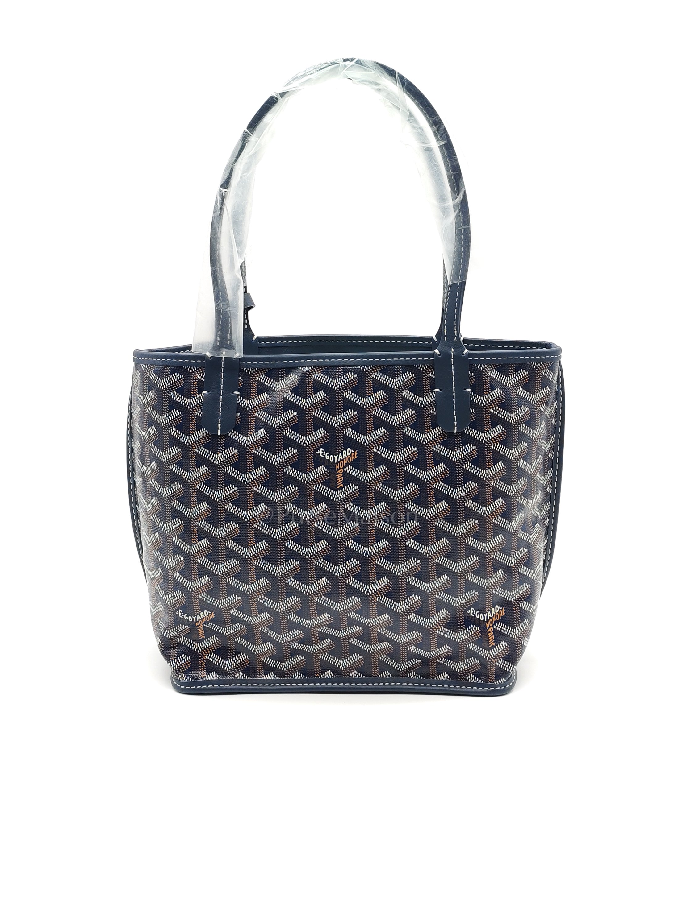 Mini Anjou Tote Bag in Navy Blue Goyardine Canvas with Croc Universal Clip Charm | Purse Maison Luxury Bags Shop