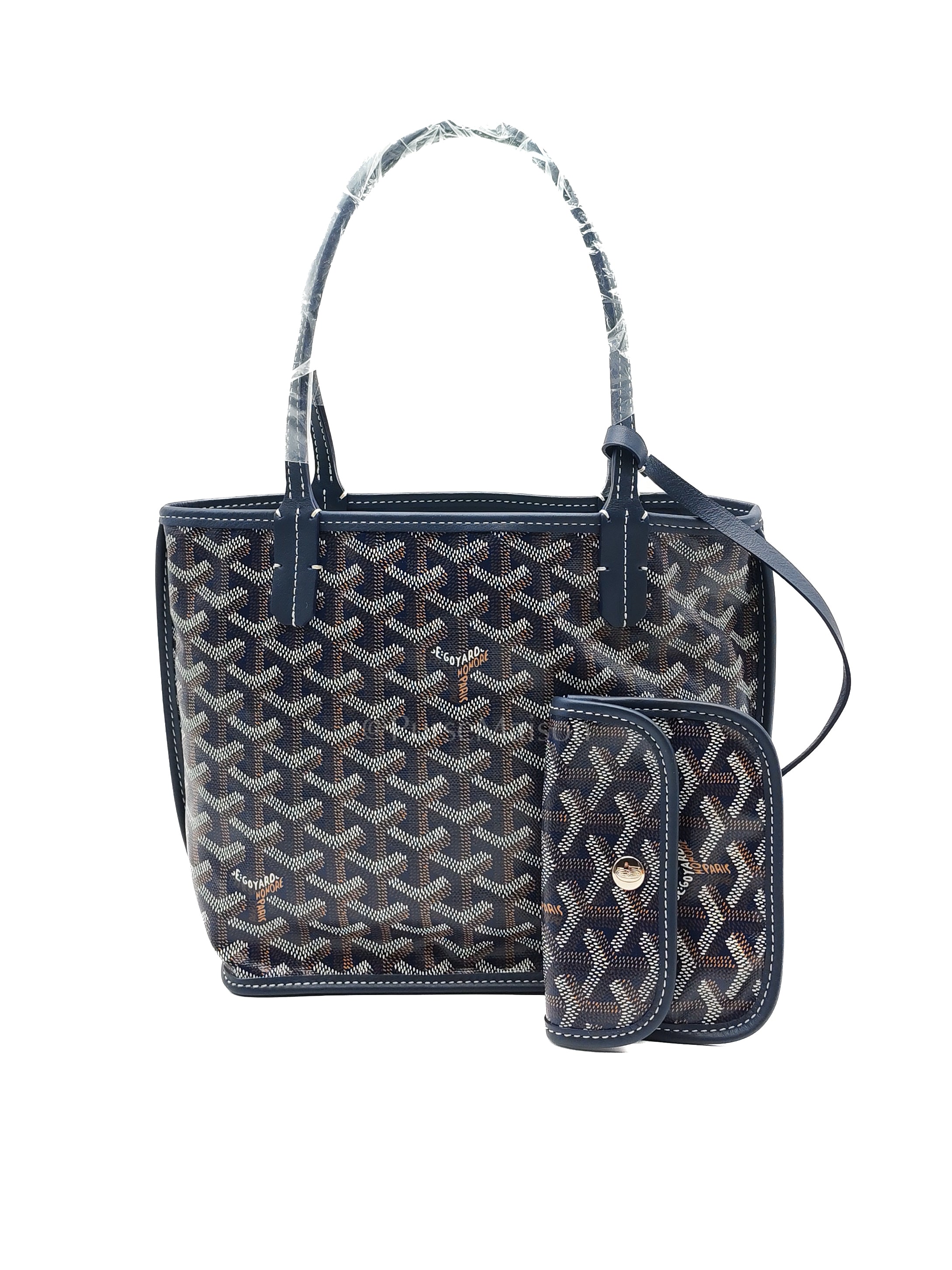 Mini Anjou Tote Bag in Navy Blue Goyardine Canvas with Croc Universal Clip Charm | Purse Maison Luxury Bags Shop