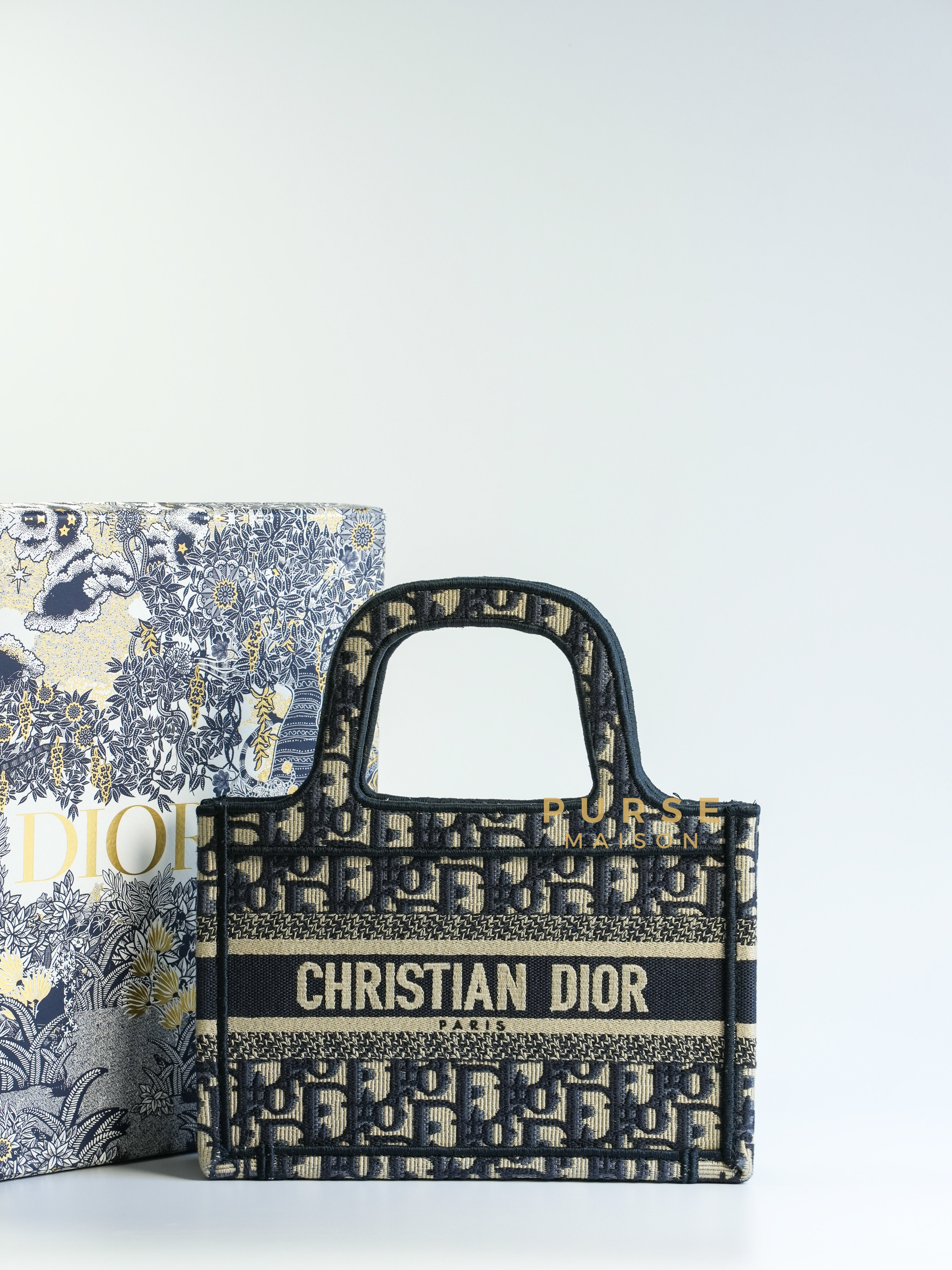 Mini Book Tote Bag in Oblique Embroidered Canvas | Purse Maison Luxury Bags Shop