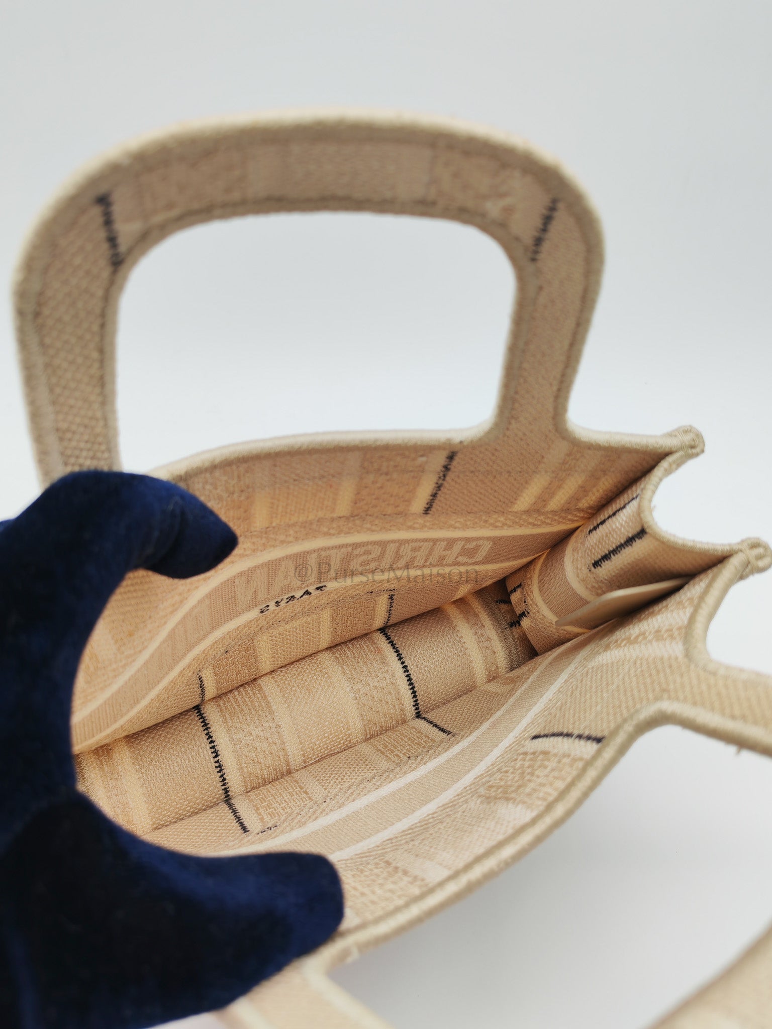 Mini Book Tote in Beige Embroidered Canvas | Purse Maison Luxury Bags Shop