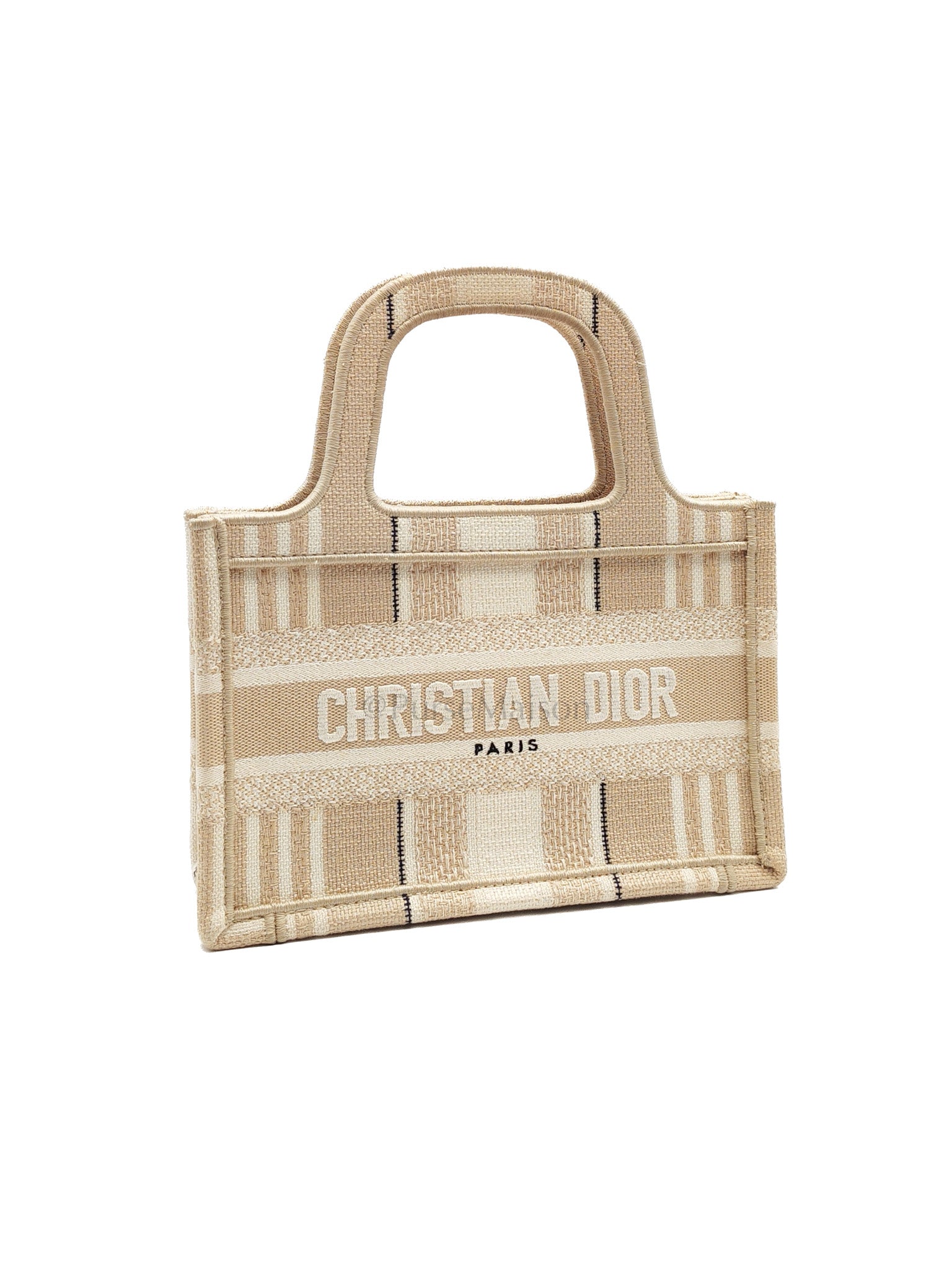 Mini Book Tote in Beige Embroidered Canvas | Purse Maison Luxury Bags Shop