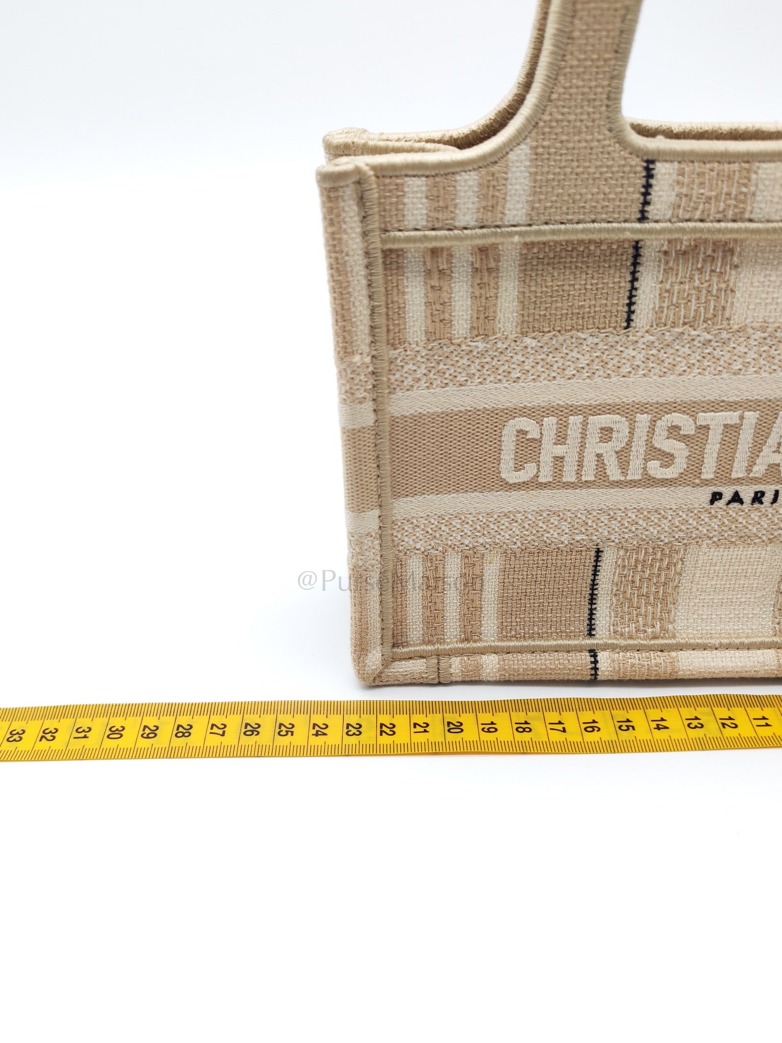 Mini Book Tote in Beige Embroidered Canvas | Purse Maison Luxury Bags Shop