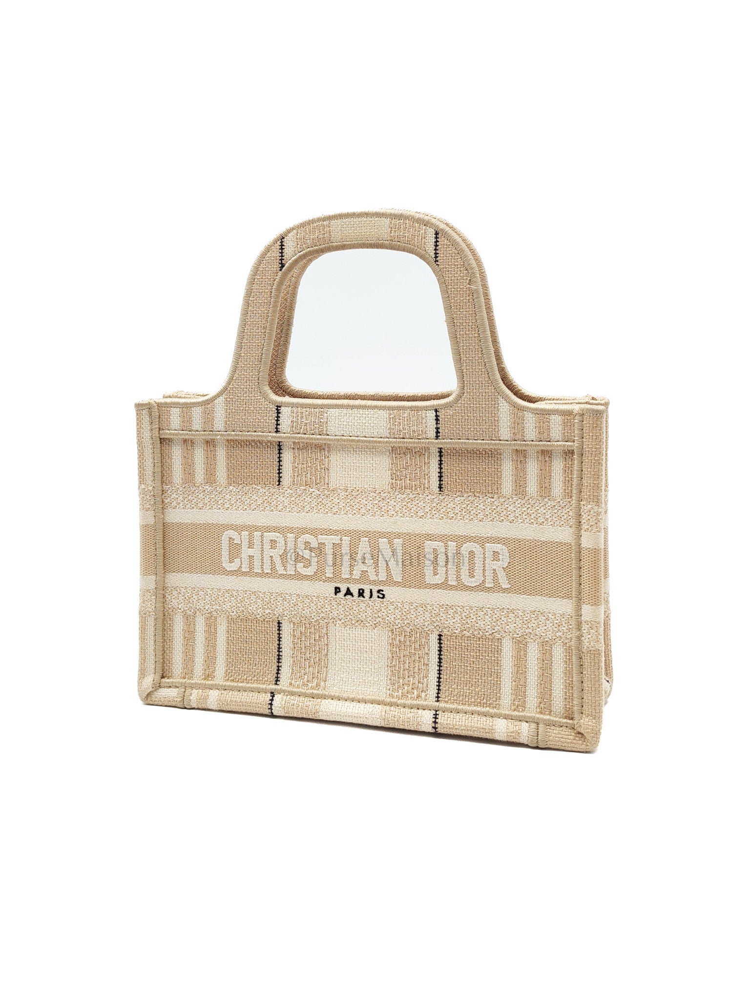 Mini Book Tote in Beige Embroidered Canvas | Purse Maison Luxury Bags Shop