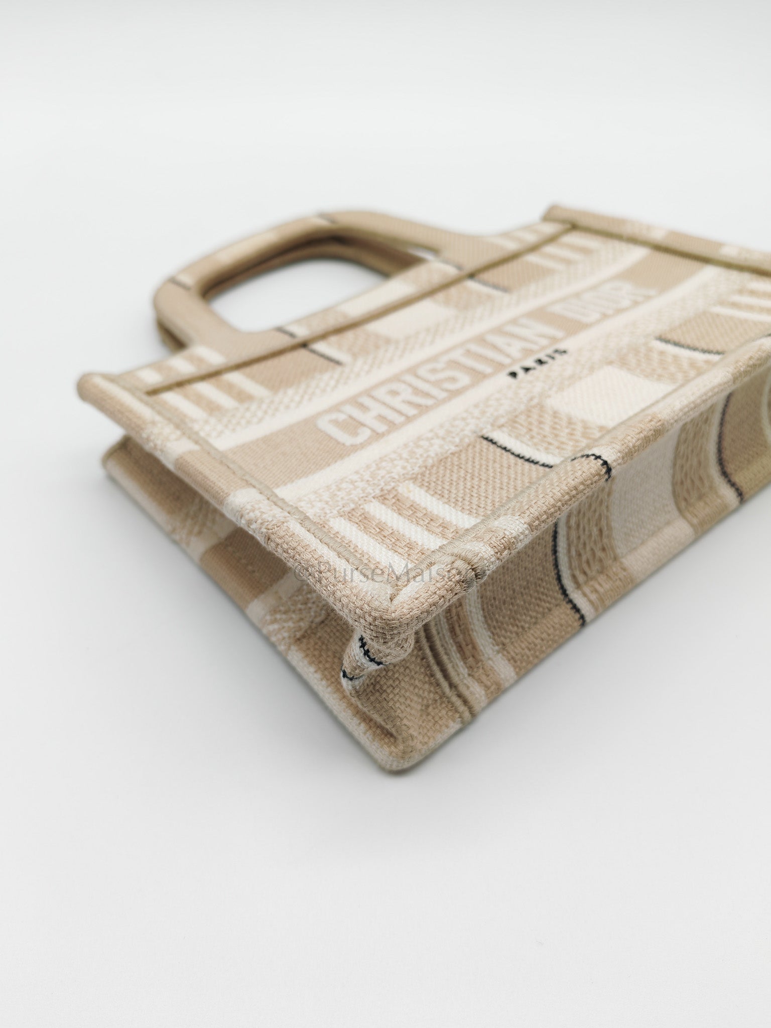 Mini Book Tote in Beige Embroidered Canvas | Purse Maison Luxury Bags Shop