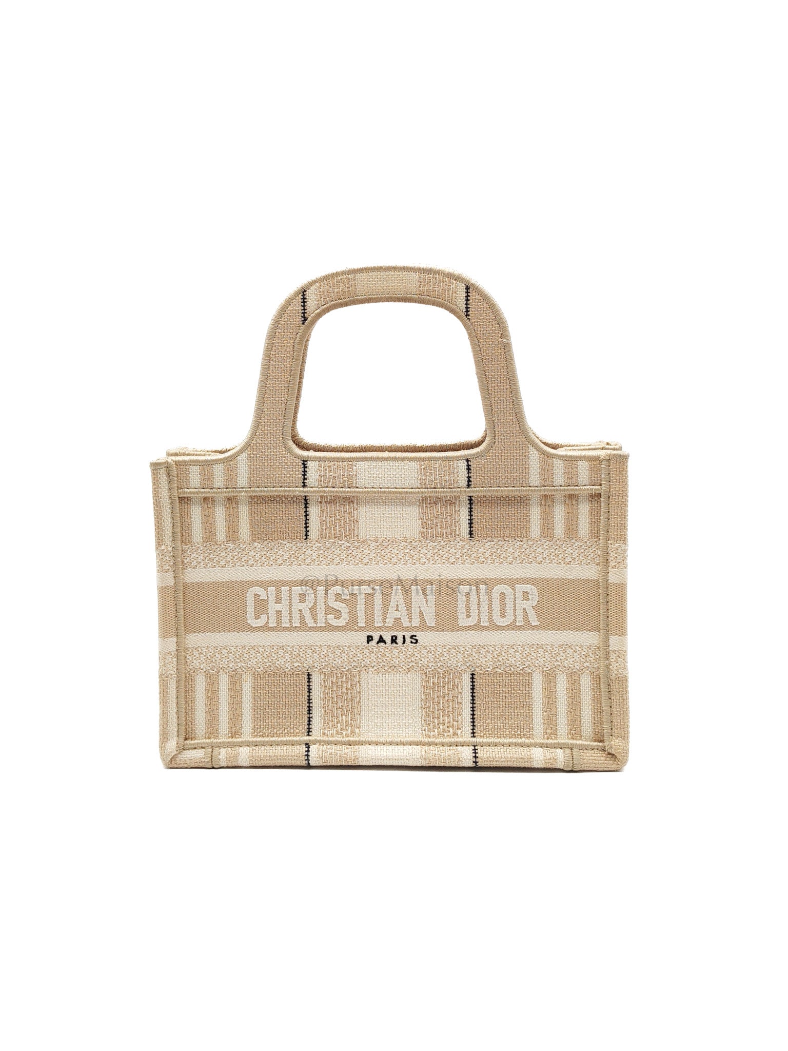 Mini Book Tote in Beige Embroidered Canvas | Purse Maison Luxury Bags Shop