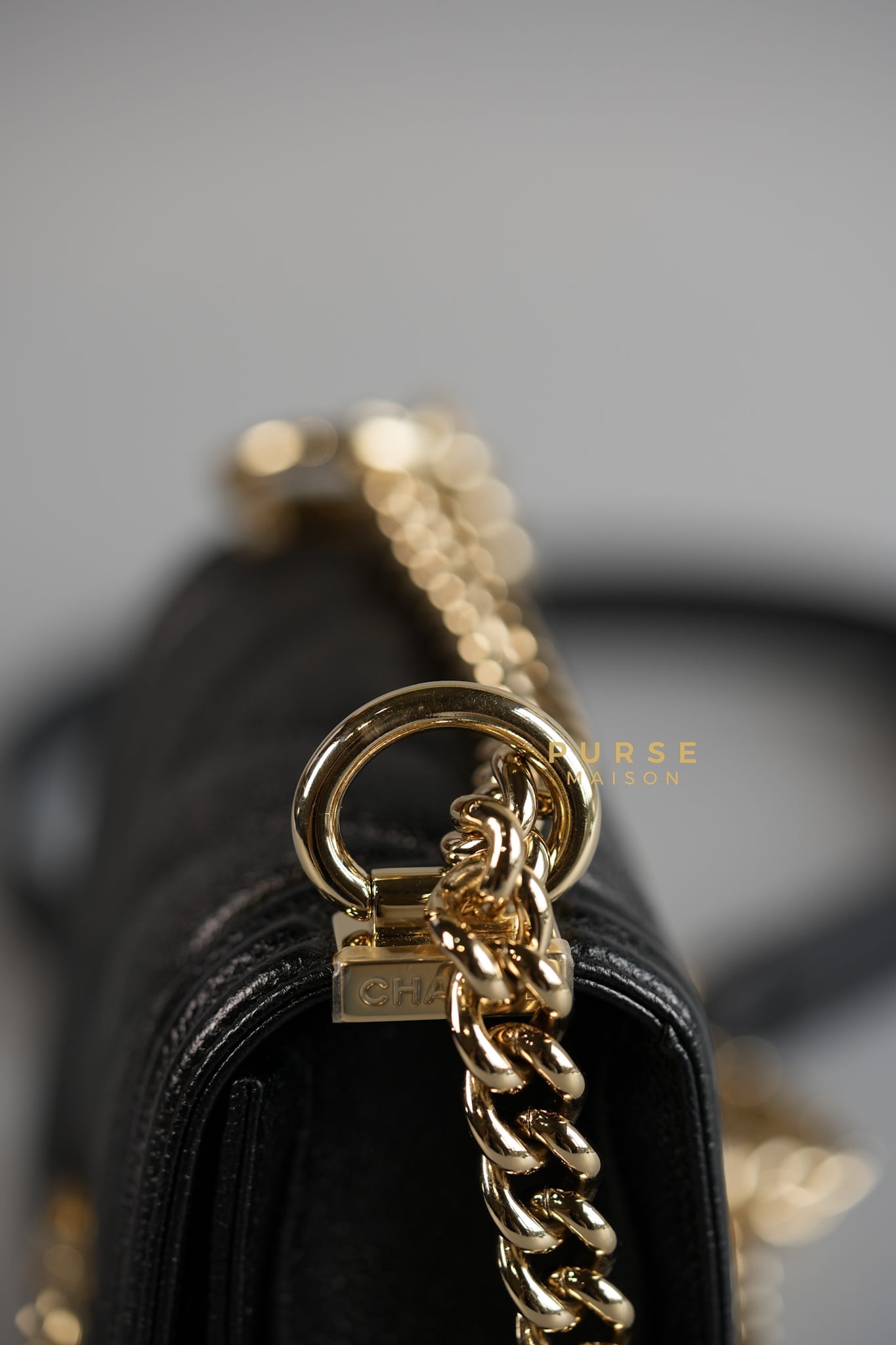 Mini Boy Black Chevron Leather and Champagne Gold Hardware (Microchip) | Purse Maison Luxury Bags Shop