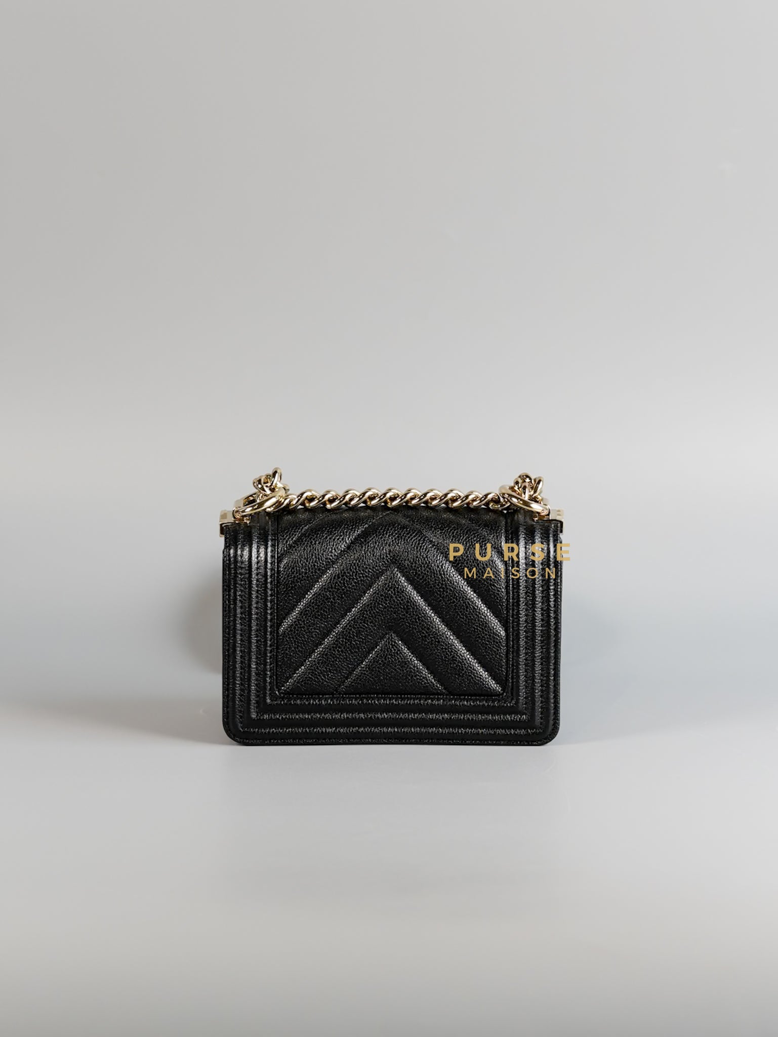 Mini Boy Black Chevron Leather and Champagne Gold Hardware (Microchip) | Purse Maison Luxury Bags Shop