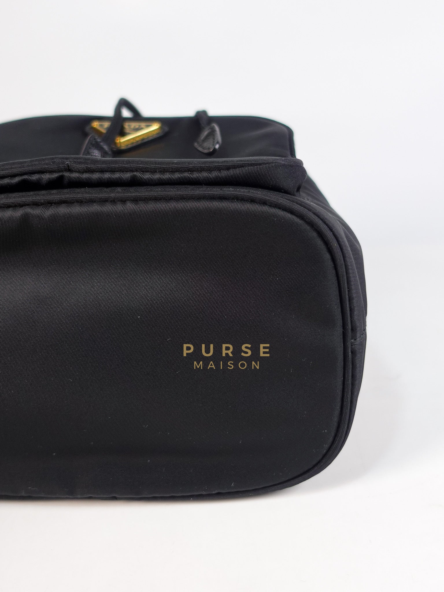 Mini Bucket Bag in Black Tessuto Nylon Leather & Gold Hardware | Purse Maison Luxury Bags Shop