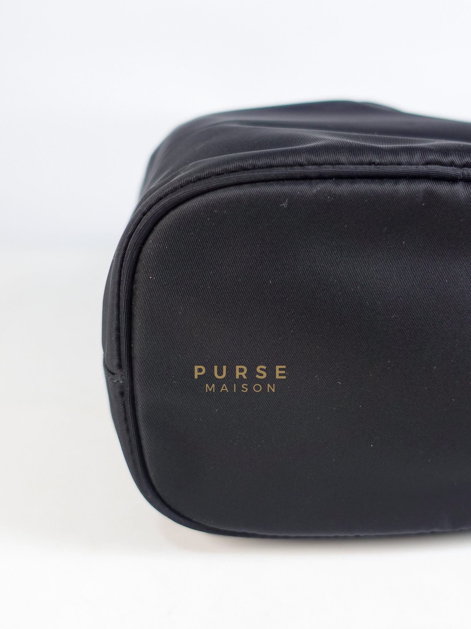 Mini Bucket Bag in Black Tessuto Nylon Leather & Gold Hardware | Purse Maison Luxury Bags Shop