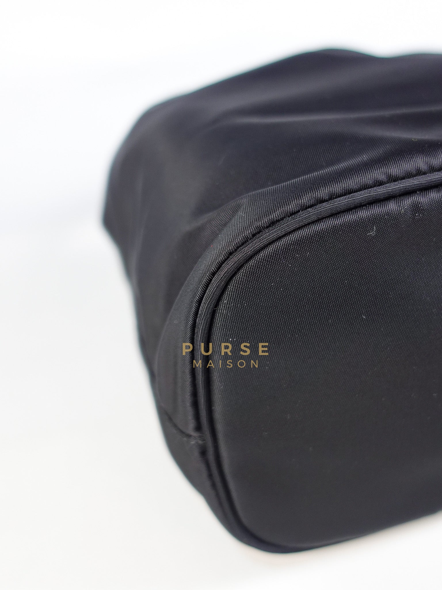 Mini Bucket Bag in Black Tessuto Nylon Leather & Gold Hardware | Purse Maison Luxury Bags Shop