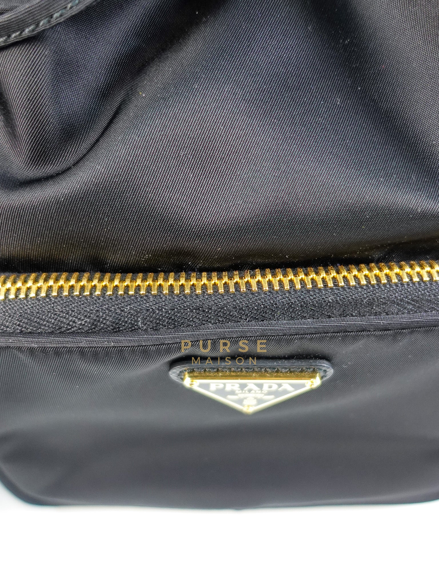 Mini Bucket Bag in Black Tessuto Nylon Leather & Gold Hardware | Purse Maison Luxury Bags Shop