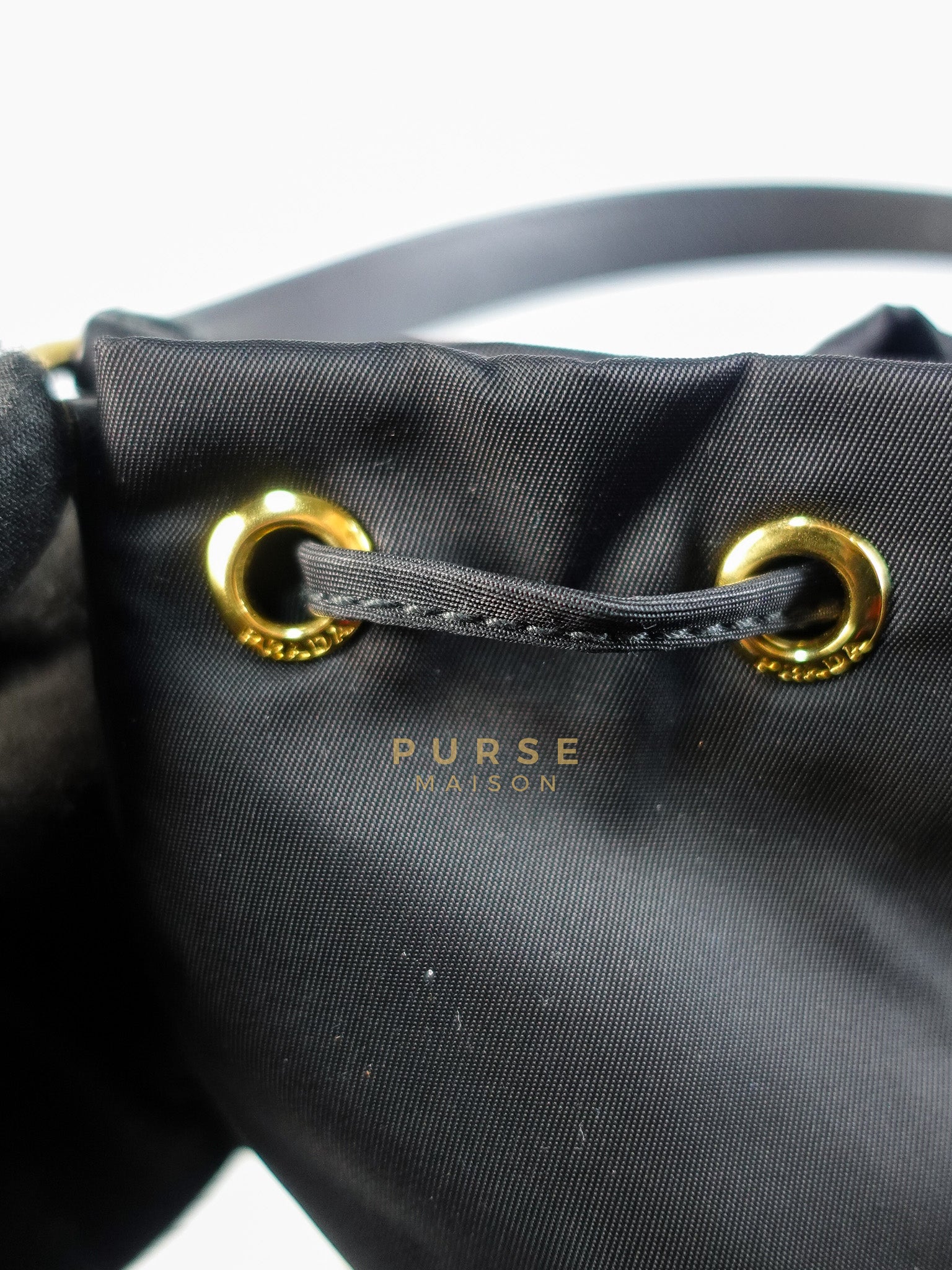 Mini Bucket Bag in Black Tessuto Nylon Leather & Gold Hardware | Purse Maison Luxury Bags Shop