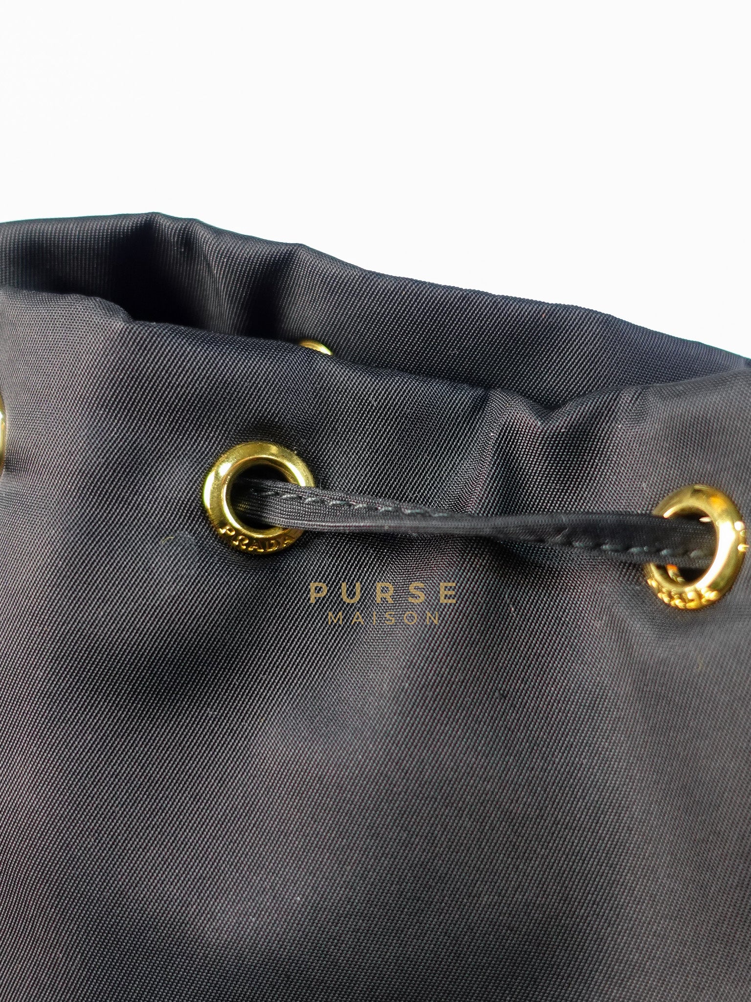 Mini Bucket Bag in Black Tessuto Nylon Leather & Gold Hardware | Purse Maison Luxury Bags Shop