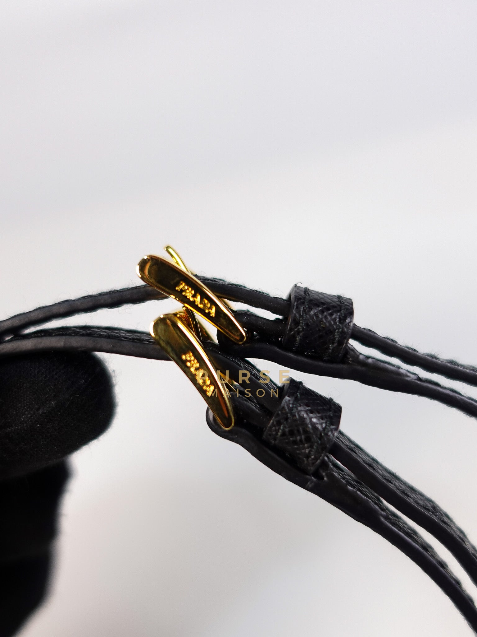 Mini Bucket Bag in Black Tessuto Nylon Leather & Gold Hardware | Purse Maison Luxury Bags Shop