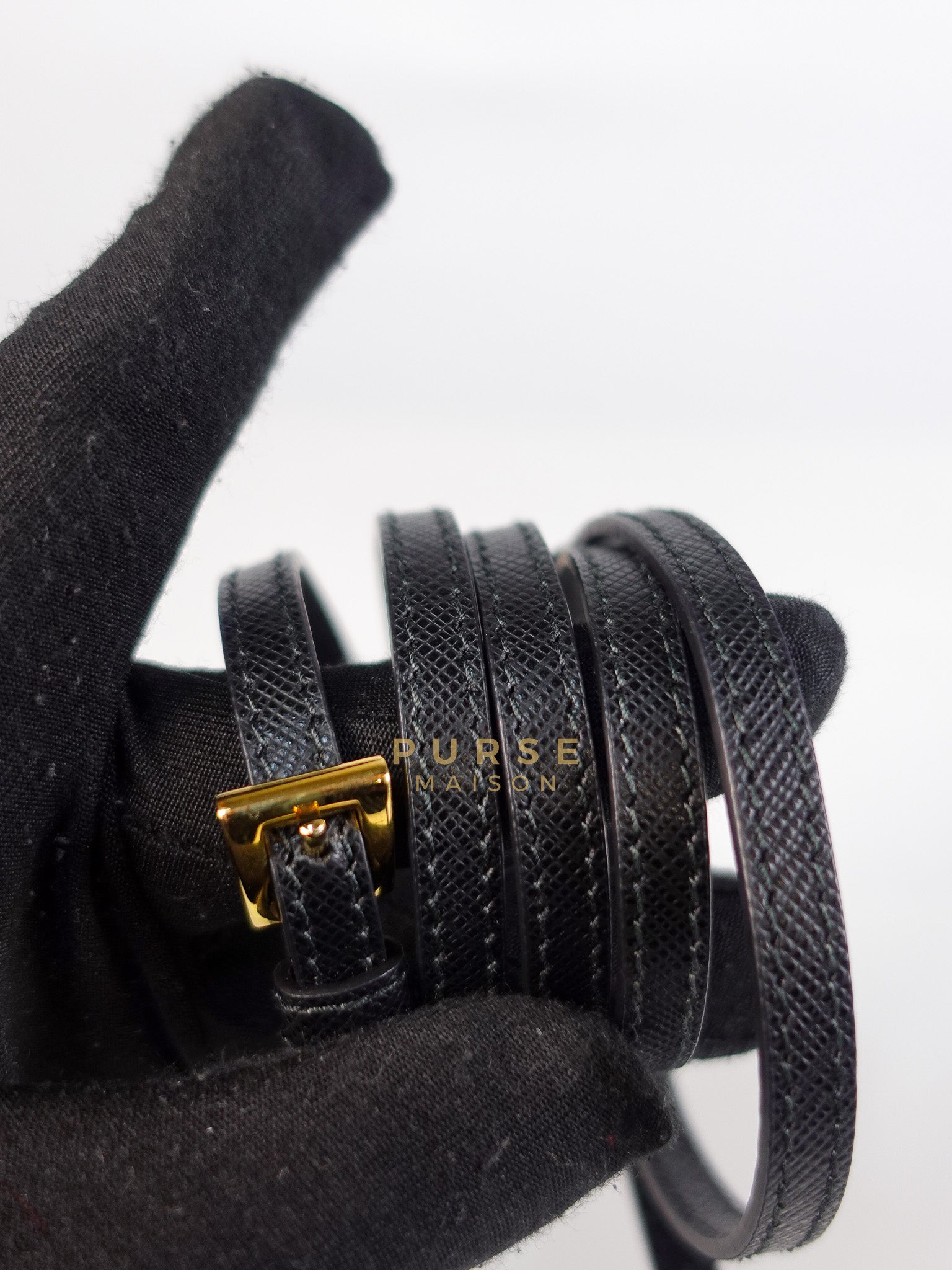 Mini Bucket Bag in Black Tessuto Nylon Leather & Gold Hardware | Purse Maison Luxury Bags Shop