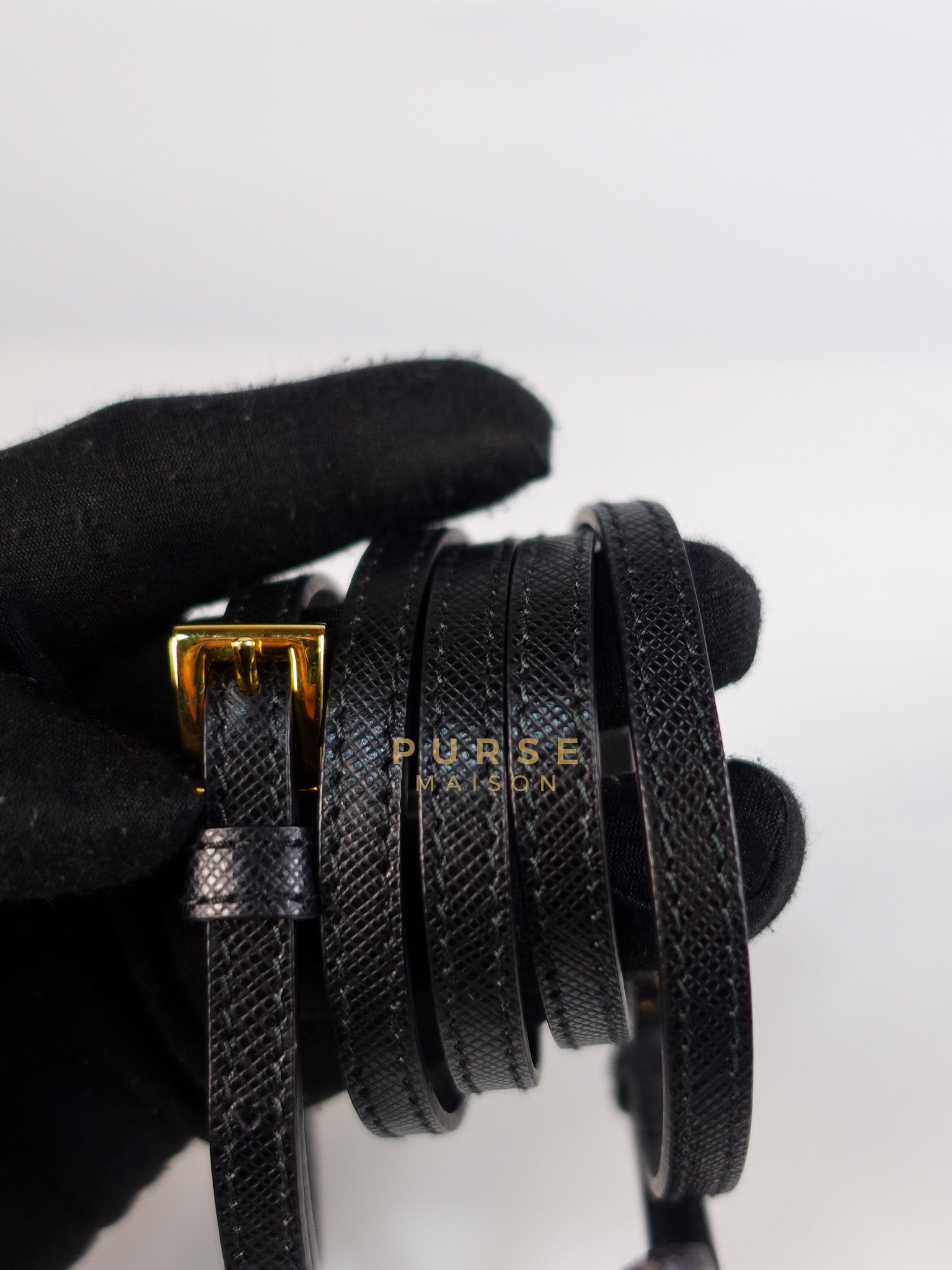 Mini Bucket Bag in Black Tessuto Nylon Leather & Gold Hardware | Purse Maison Luxury Bags Shop