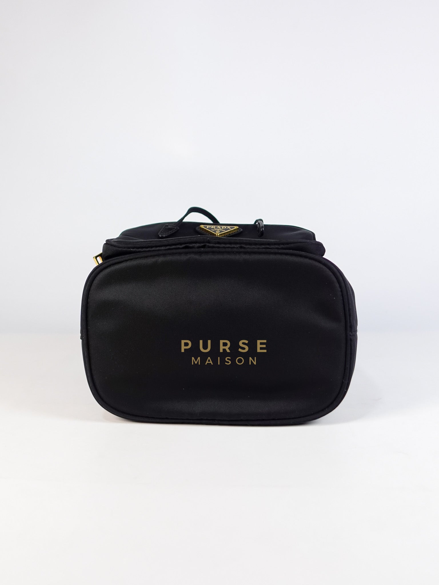 Mini Bucket Bag in Black Tessuto Nylon Leather & Gold Hardware | Purse Maison Luxury Bags Shop