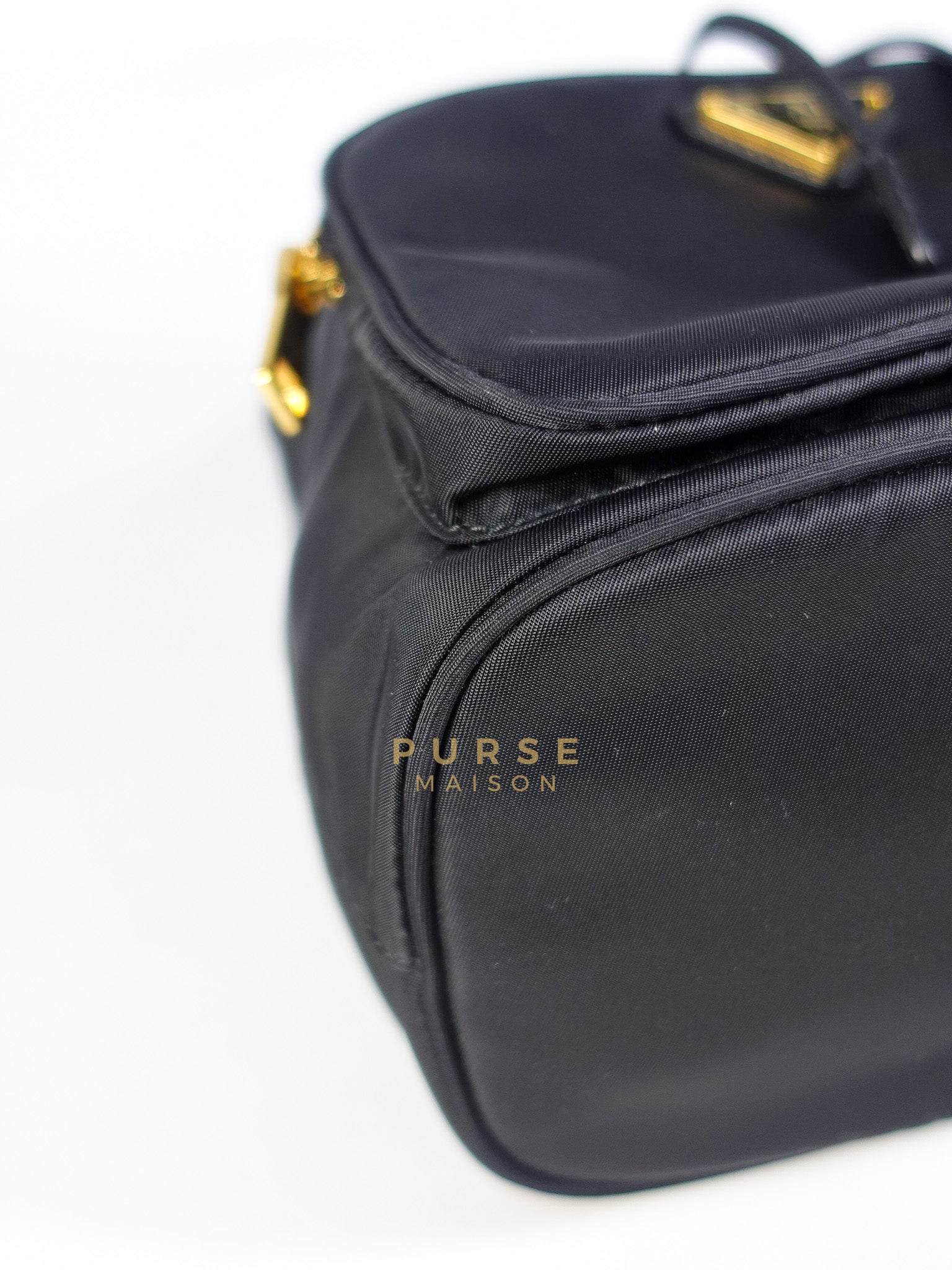 Mini Bucket Bag in Black Tessuto Nylon Leather & Gold Hardware | Purse Maison Luxury Bags Shop
