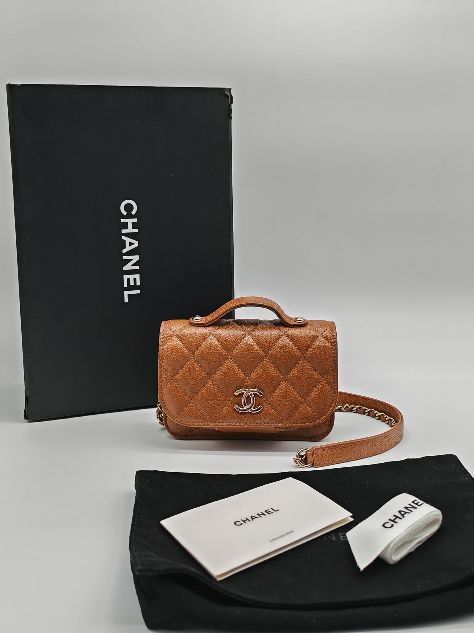 Mini Business Affinity in Caramel Light Gold Hardware (Microchip) | Purse Maison Luxury Bags Shop