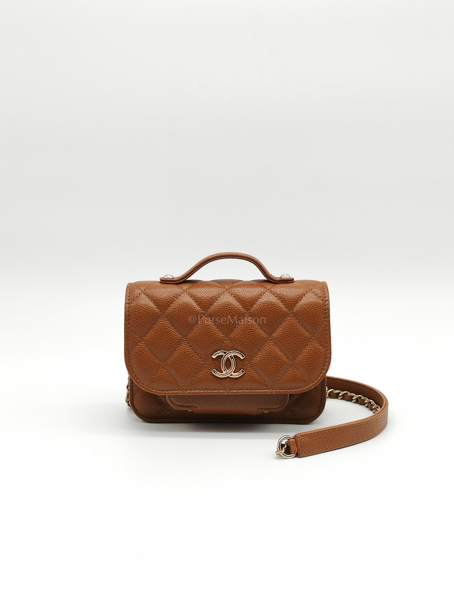 Mini Business Affinity in Caramel Light Gold Hardware (Microchip) | Purse Maison Luxury Bags Shop
