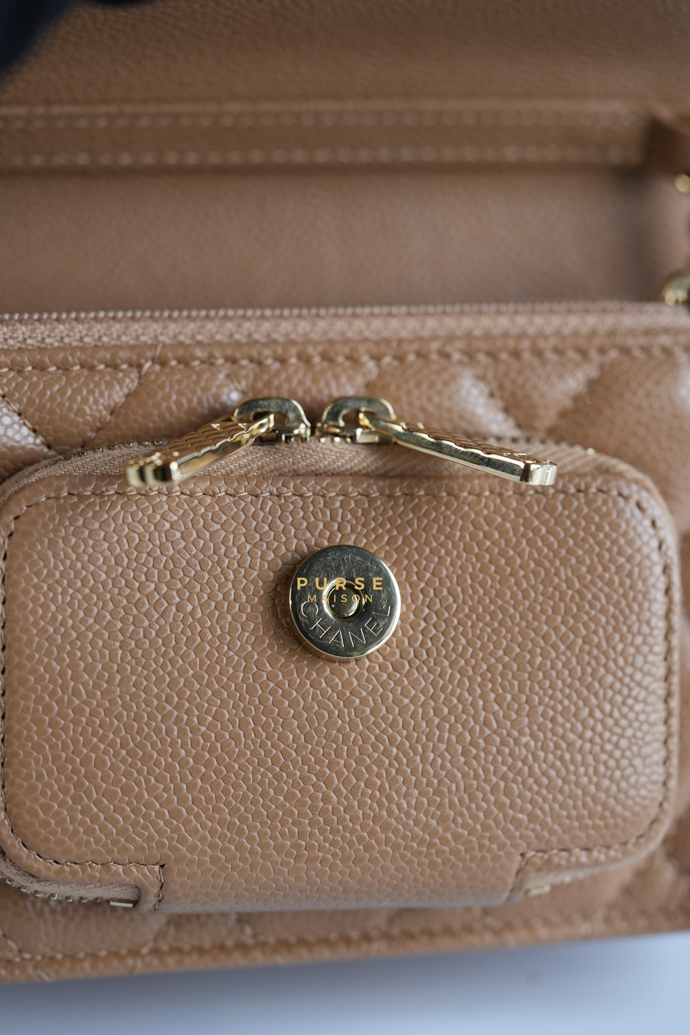 Mini Business Affinity in Dark Beige and Light Gold Hardware (Microchip) | Purse Maison Luxury Bags Shop