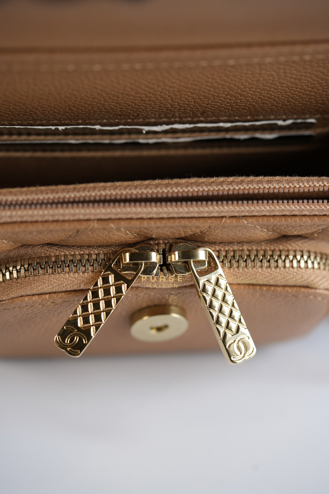 Mini Business Affinity in Dark Beige and Light Gold Hardware (Microchip) | Purse Maison Luxury Bags Shop