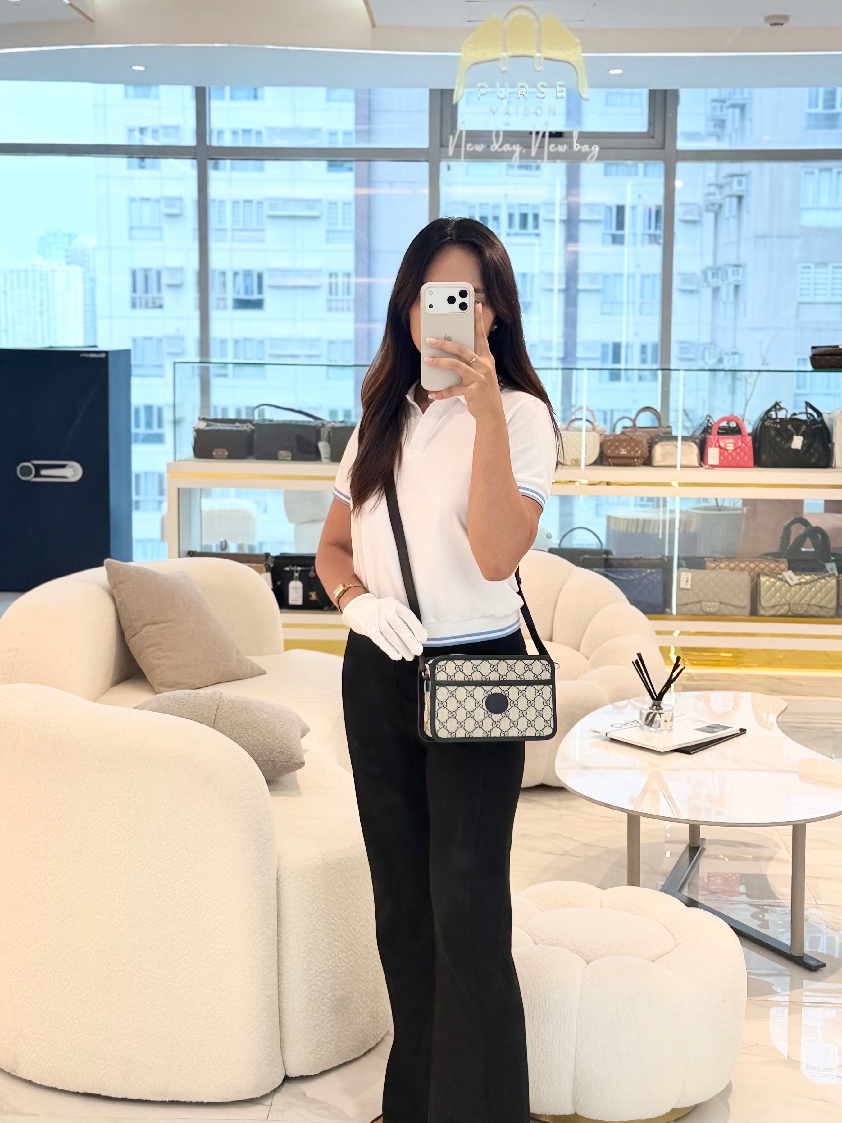 Mini Camera Bag in Blue GG Supreme Canvas | Purse Maison Luxury Bags Shop