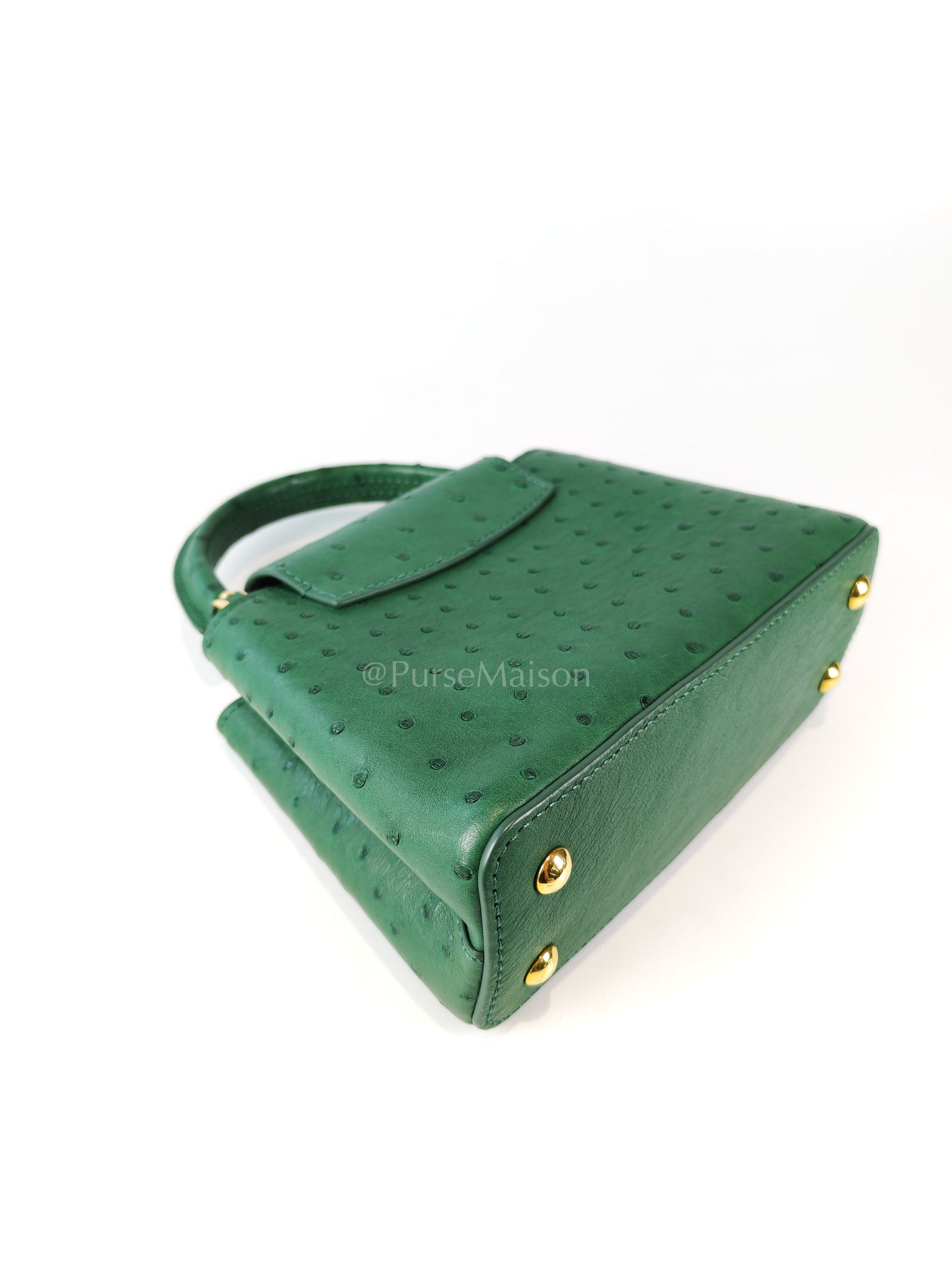 Mini Capuccines in Green Ostrich & Goat Leather Lining (Microchip) | Purse Maison Luxury Bags Shop