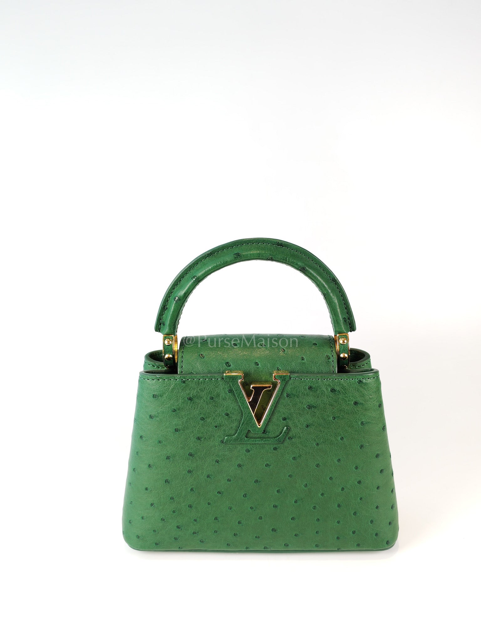 Mini Capuccines in Green Ostrich & Goat Leather Lining (Microchip) | Purse Maison Luxury Bags Shop