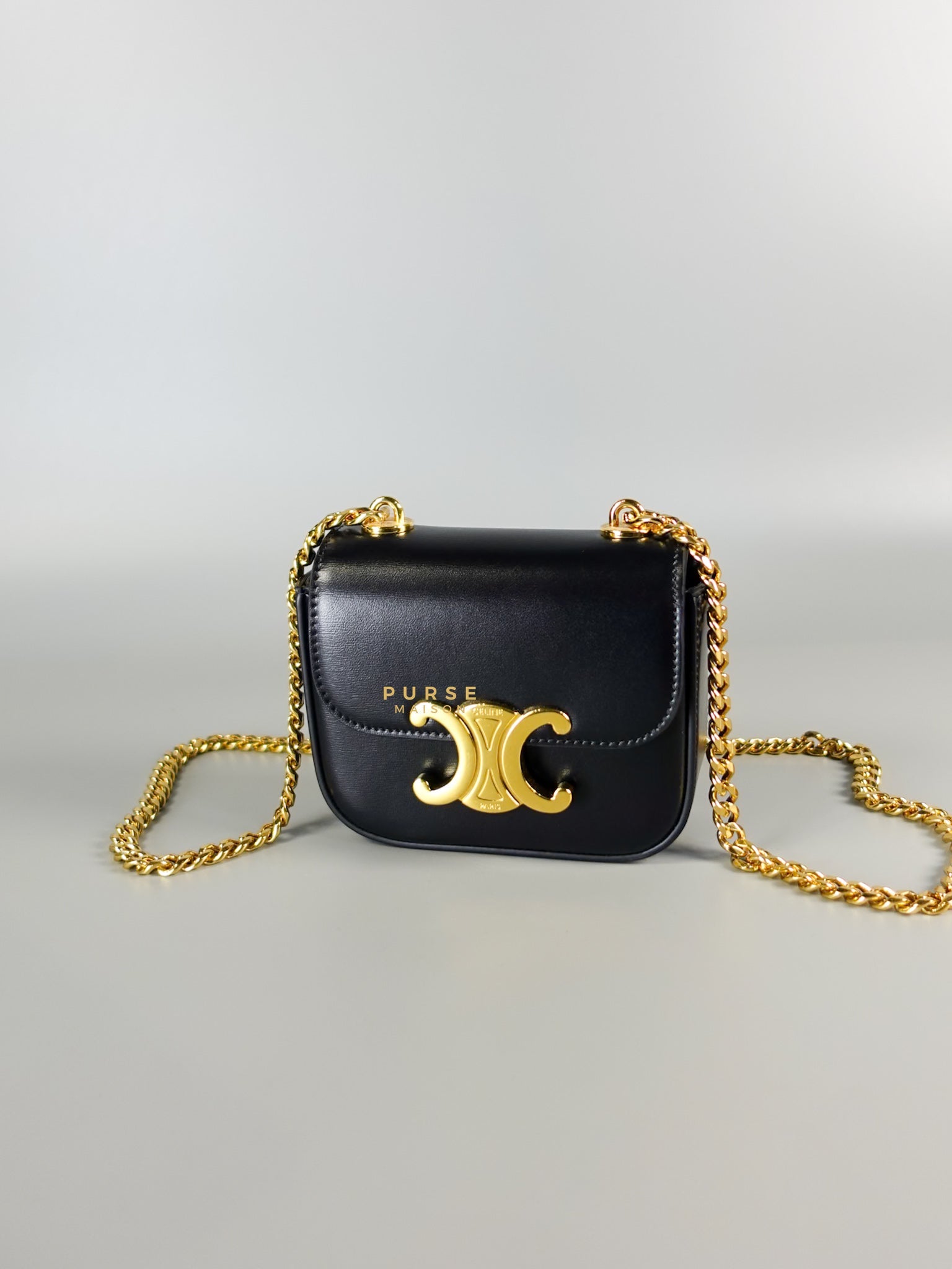 Mini Chain Claude in Black Shiny Calfskin Shoulder Bag | Purse Maison Luxury Bags Shop