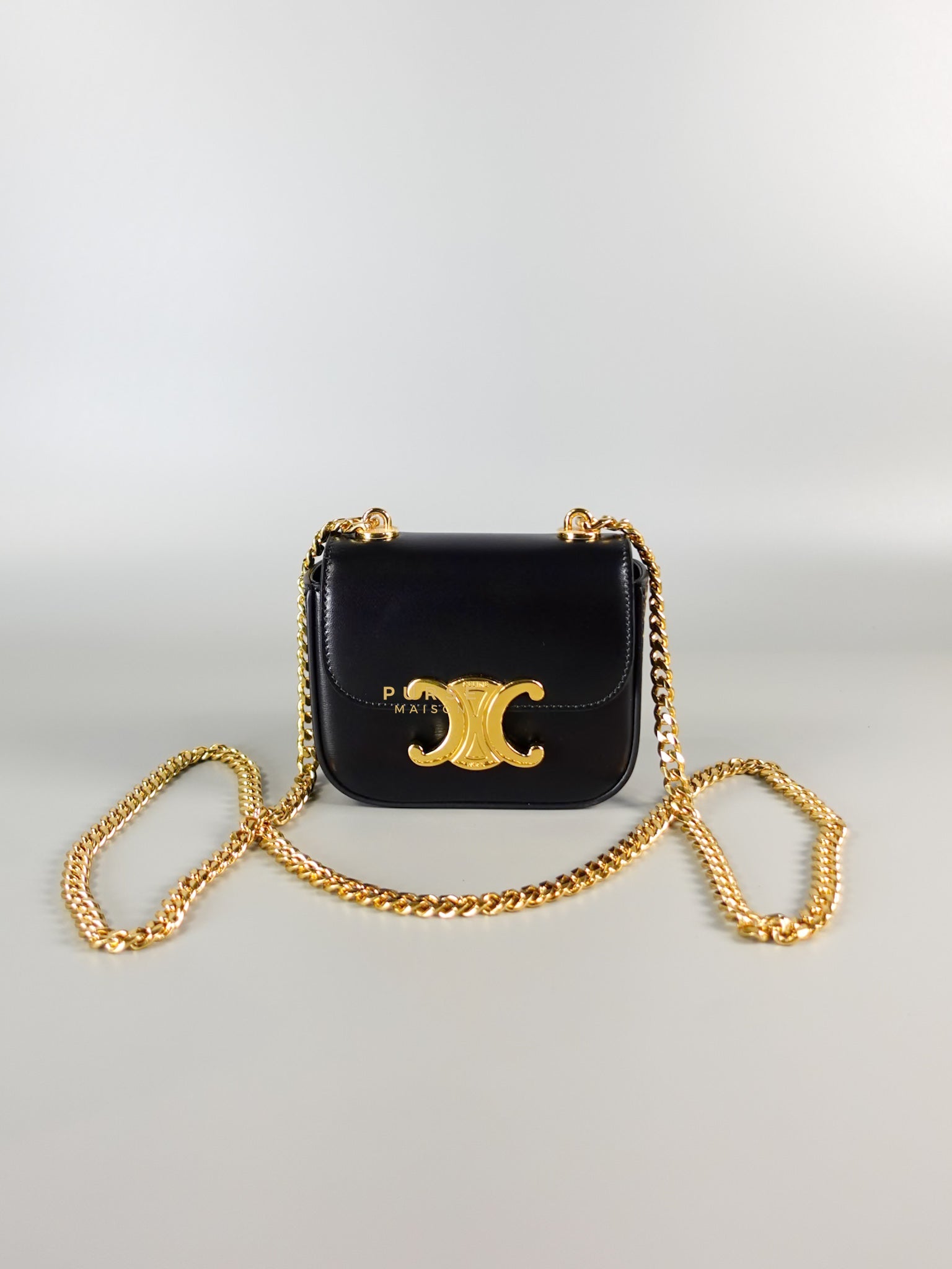 Mini Chain Claude in Black Shiny Calfskin Shoulder Bag | Purse Maison Luxury Bags Shop