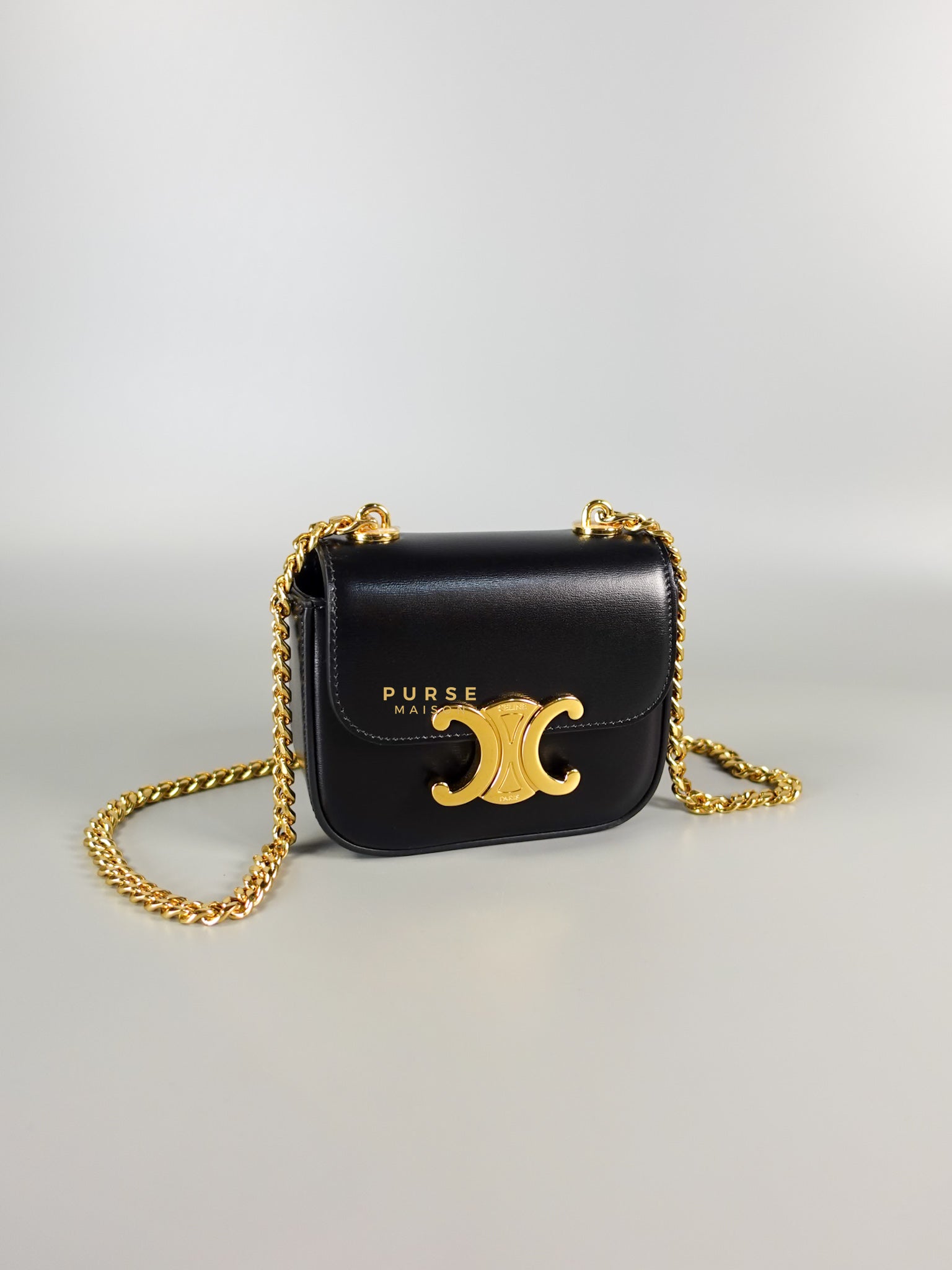 Mini Chain Claude in Black Shiny Calfskin Shoulder Bag | Purse Maison Luxury Bags Shop