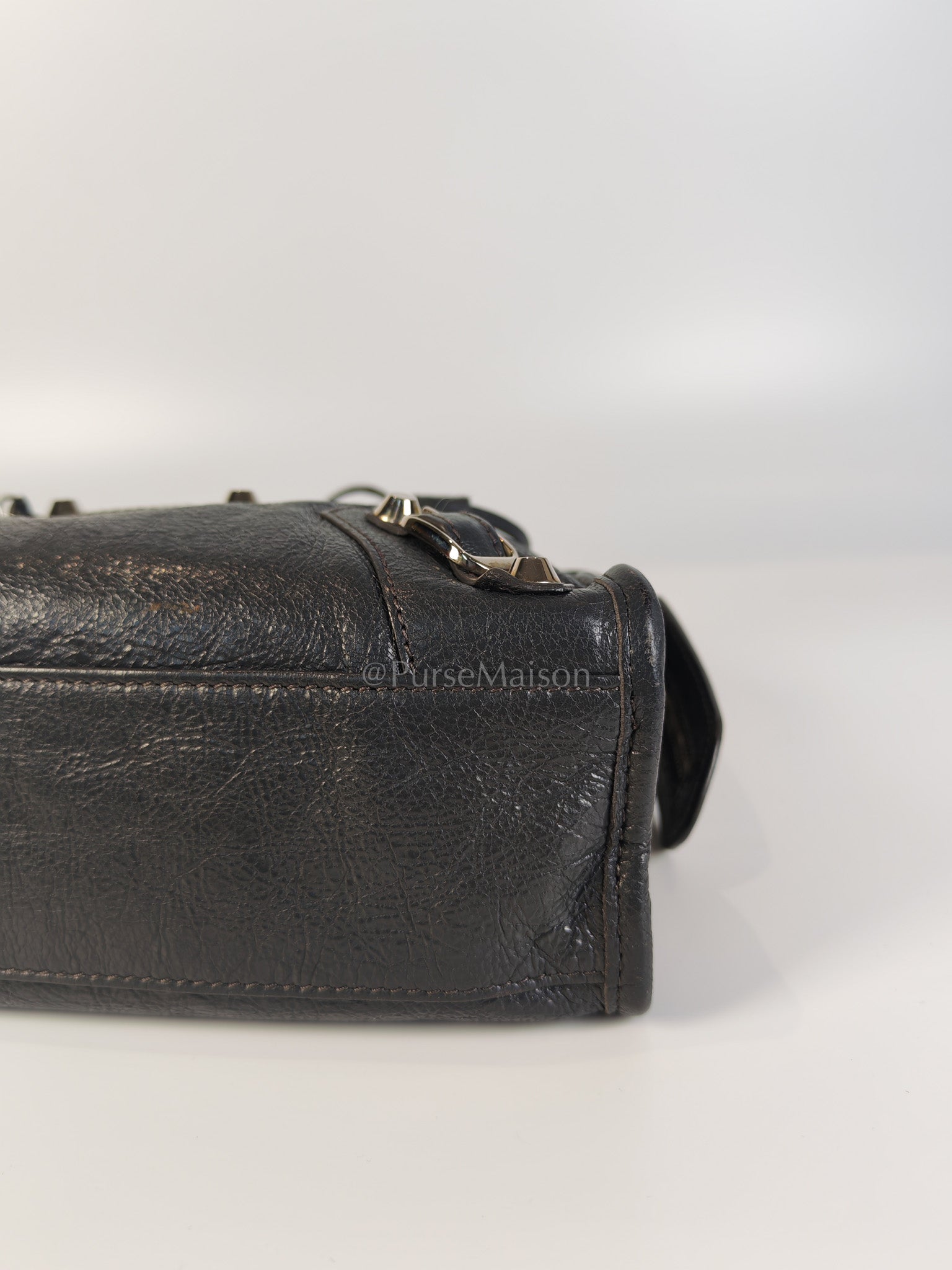 Mini City Bag in Dark Gray Lambskin(Agneau) Leather Silver Hardware | Purse Maison Luxury Bags Shop