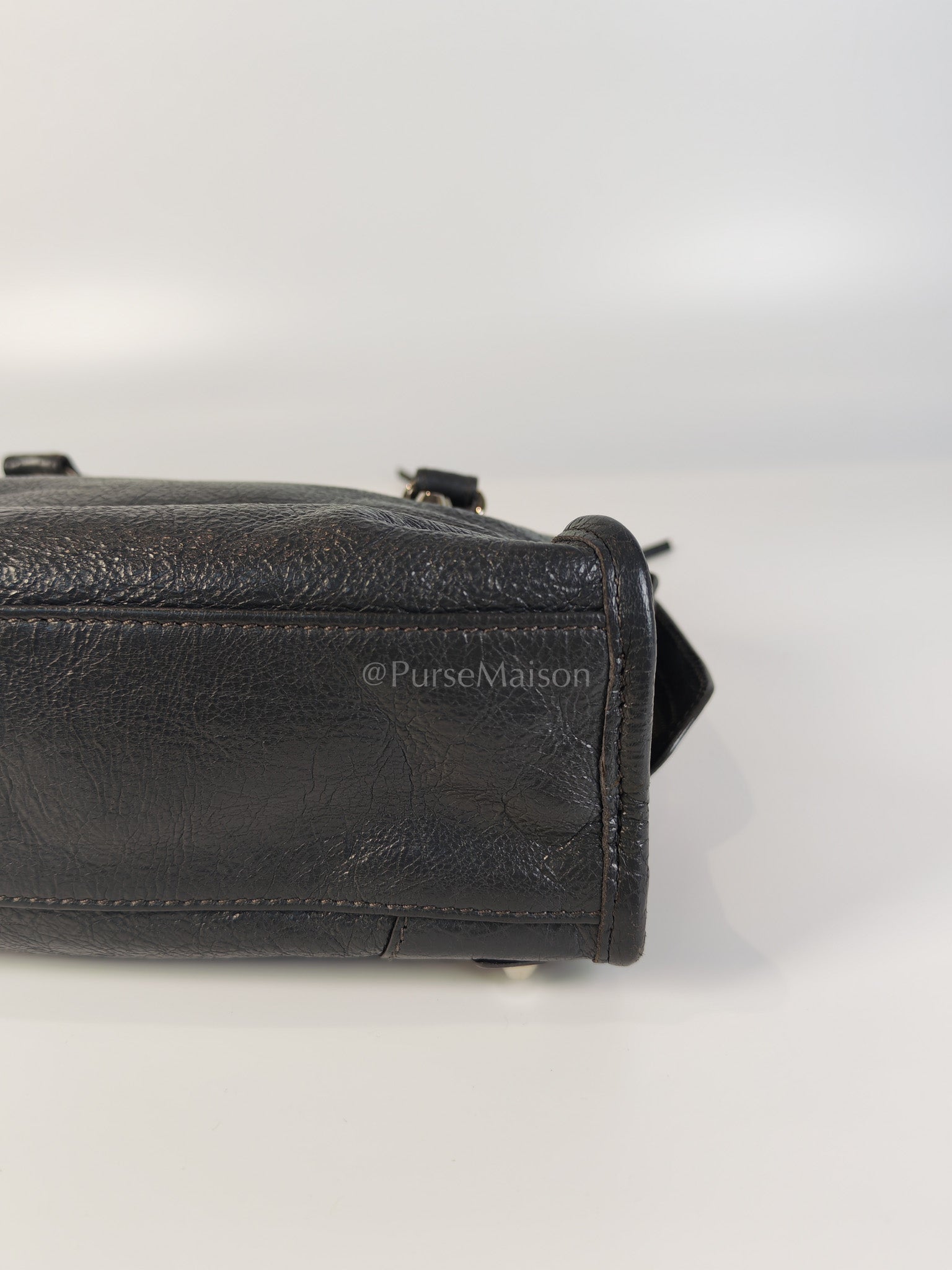 Mini City Bag in Dark Gray Lambskin(Agneau) Leather Silver Hardware | Purse Maison Luxury Bags Shop