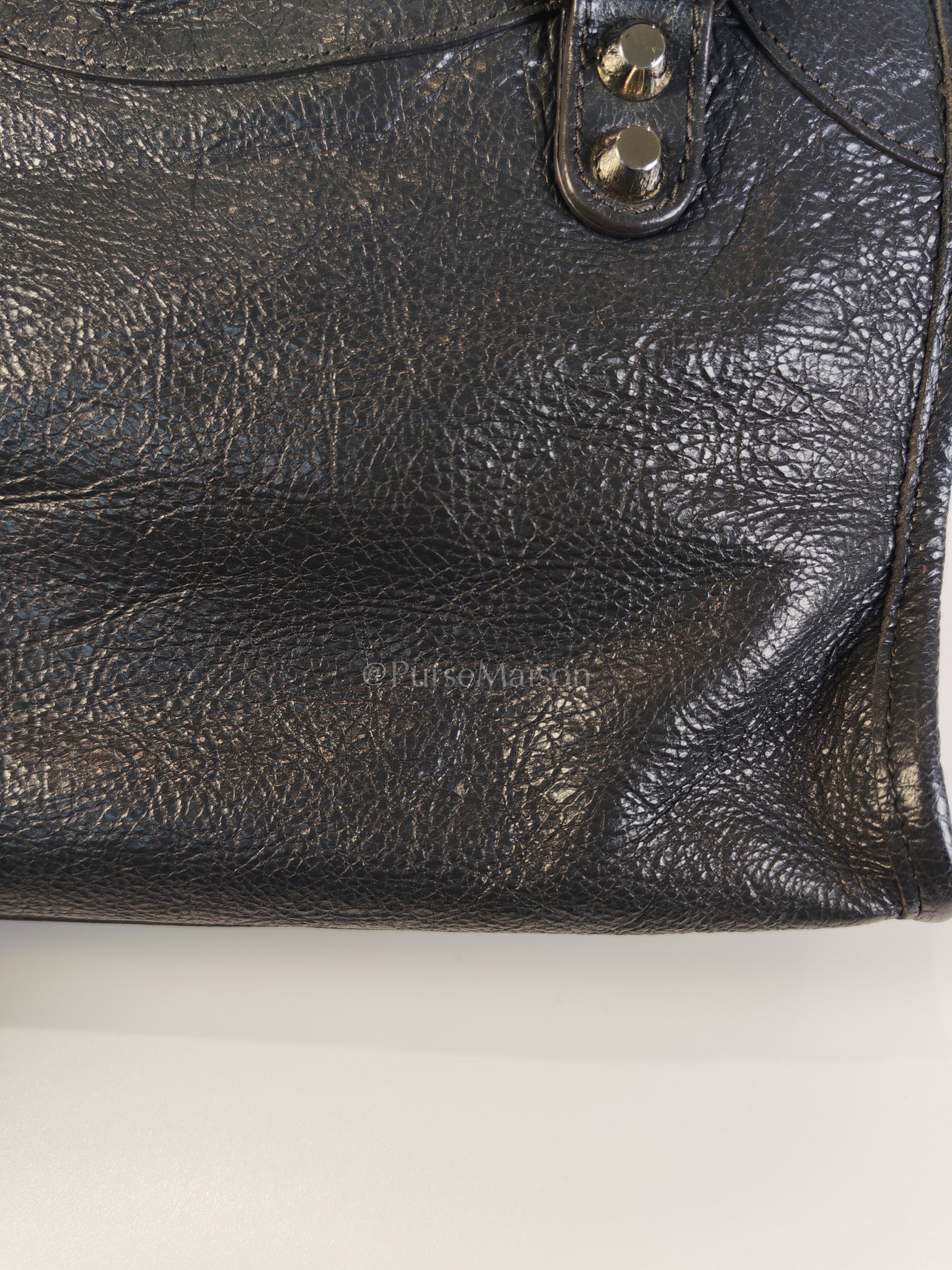 Mini City Bag in Dark Gray Lambskin(Agneau) Leather Silver Hardware | Purse Maison Luxury Bags Shop