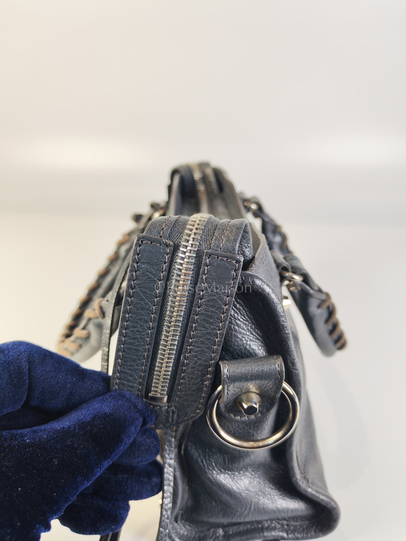 Mini City Bag in Dark Gray Lambskin(Agneau) Leather Silver Hardware | Purse Maison Luxury Bags Shop