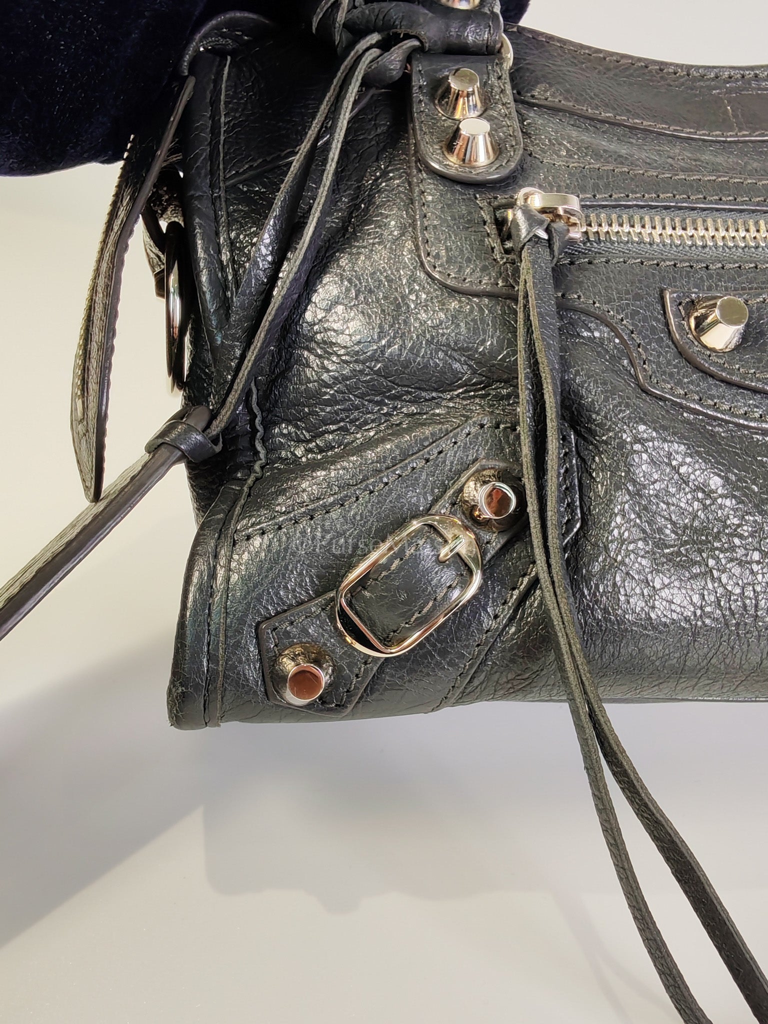 Mini City Bag in Dark Gray Lambskin(Agneau) Leather Silver Hardware | Purse Maison Luxury Bags Shop