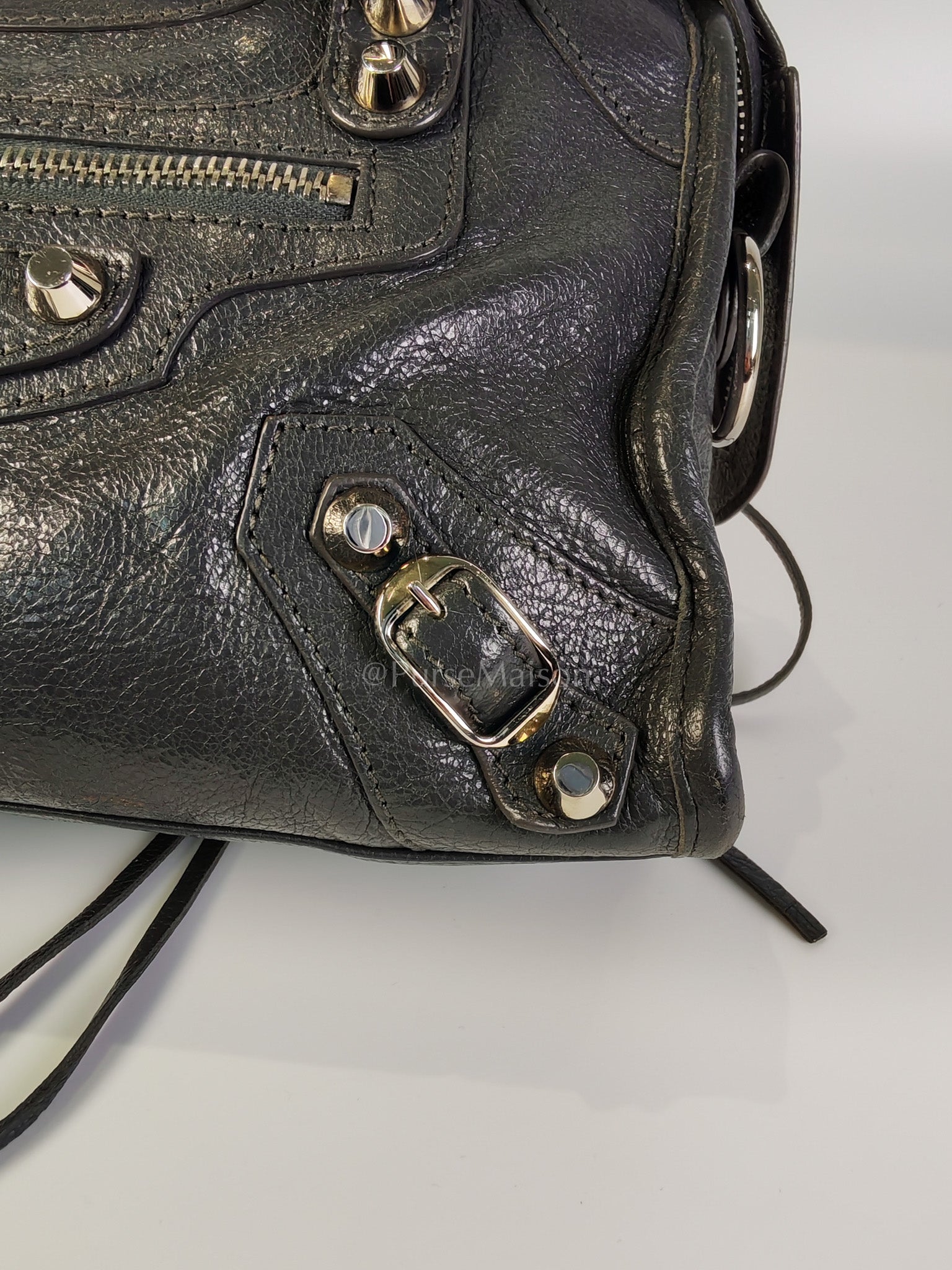 Mini City Bag in Dark Gray Lambskin(Agneau) Leather Silver Hardware | Purse Maison Luxury Bags Shop