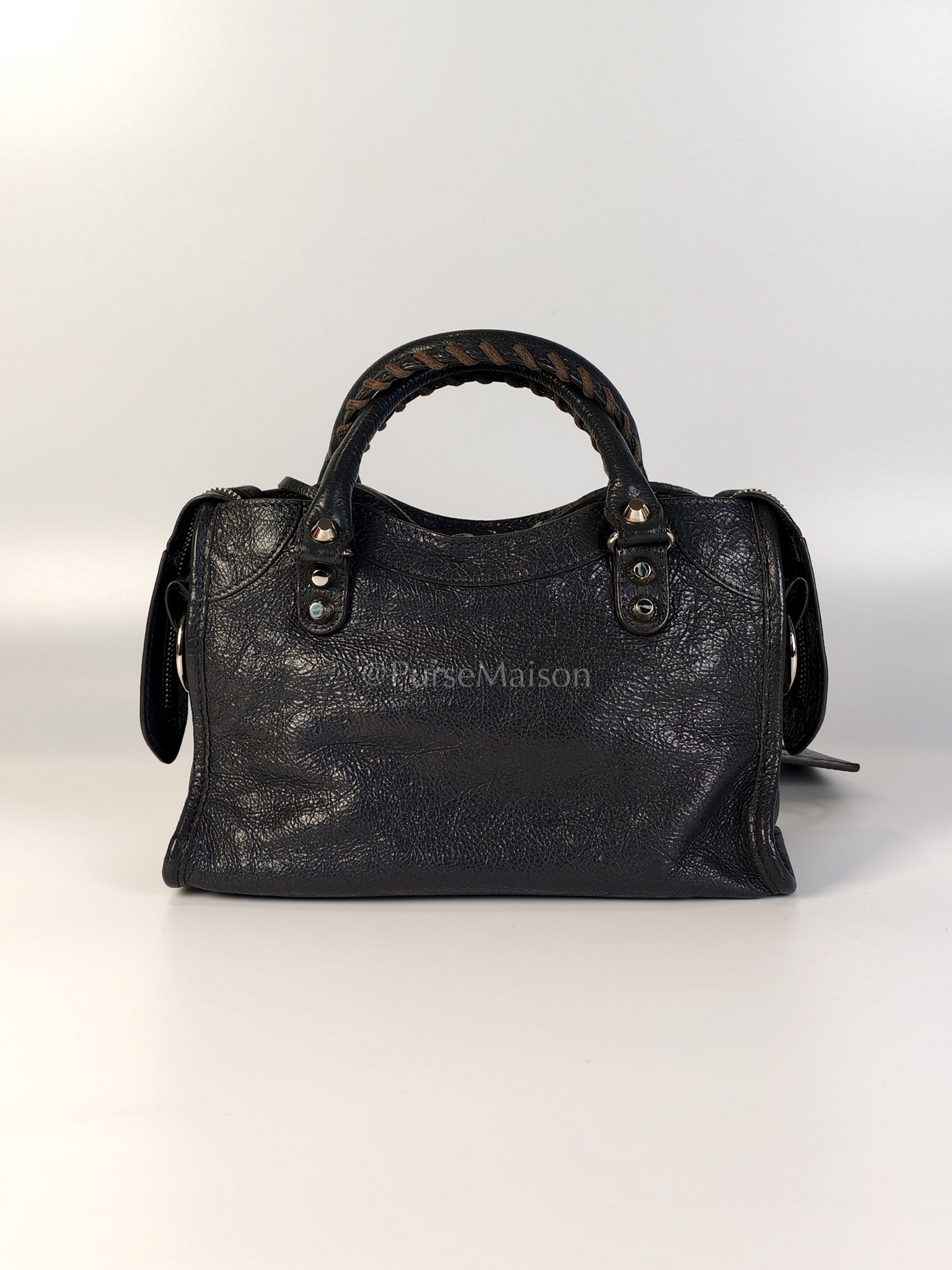 Mini City Bag in Dark Gray Lambskin(Agneau) Leather Silver Hardware | Purse Maison Luxury Bags Shop