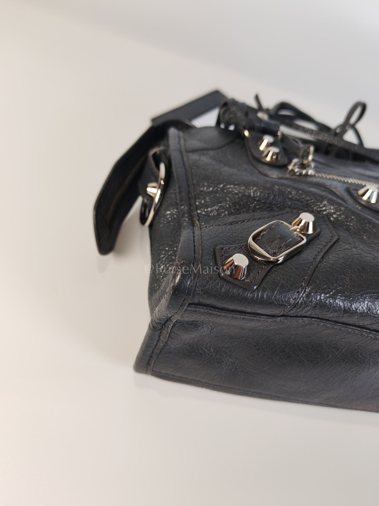 Mini City Bag in Dark Gray Lambskin(Agneau) Leather Silver Hardware | Purse Maison Luxury Bags Shop