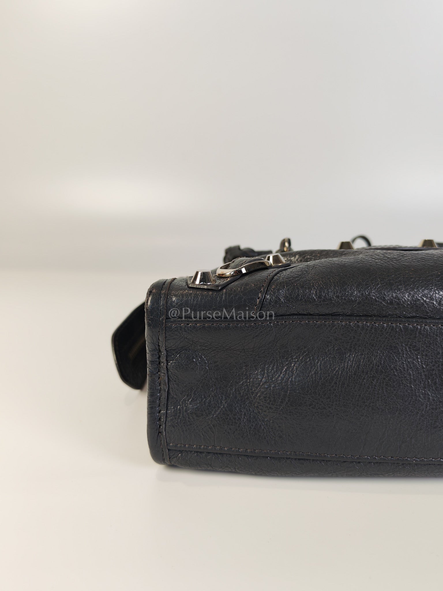 Mini City Bag in Dark Gray Lambskin(Agneau) Leather Silver Hardware | Purse Maison Luxury Bags Shop